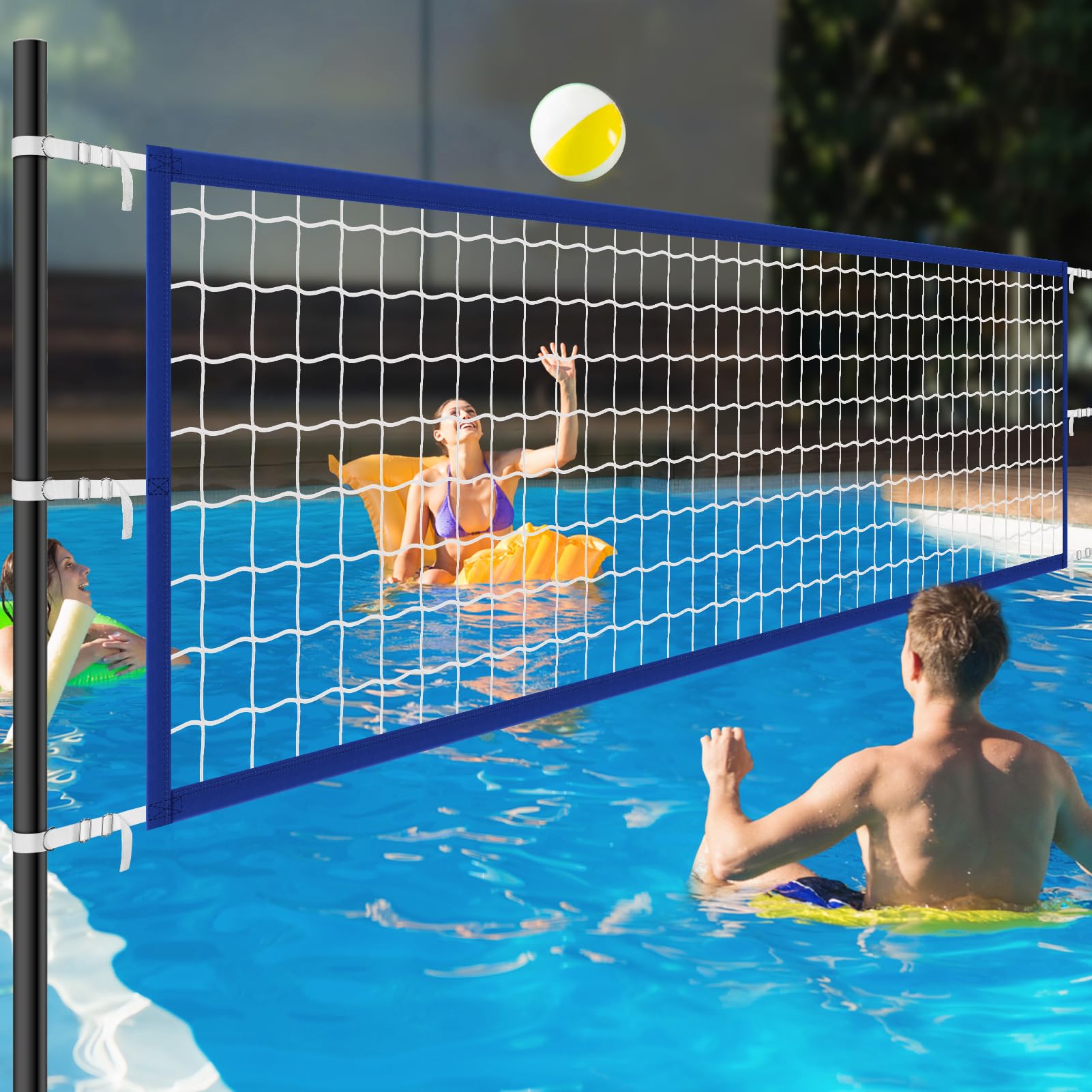Red de voleibol de piscina mejorada, red de voleibol de piscina de 15 x 3 pies para piscina enterrada | Juegos para adultos y familia 2025 Flotadores de piscina de verano para regalo de fiesta, bordes gruesos, hebillas de metal