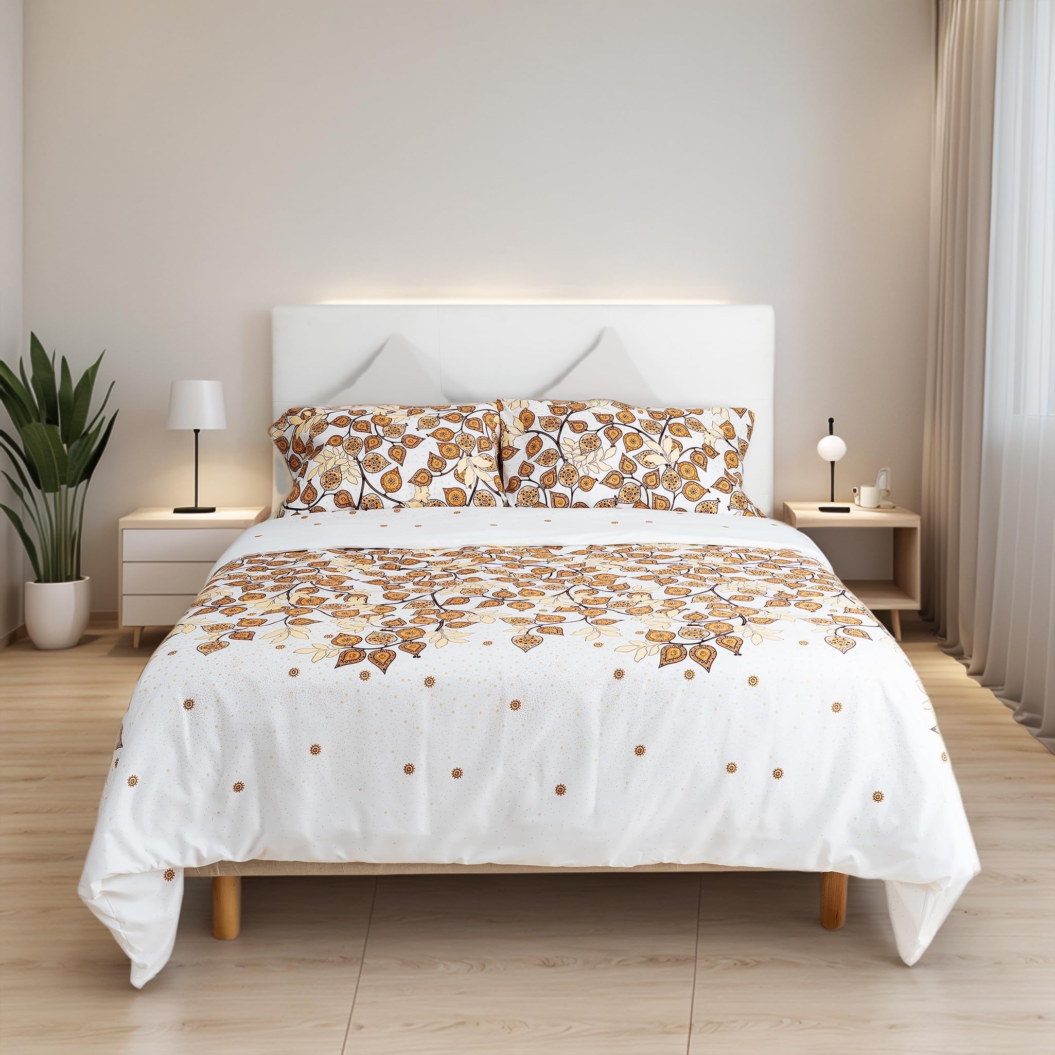 H HANSEL HOME Juego de Funda Nordica Microfibra de 4 Piezas para Cama 180 Suave Transpirable, Incluye 1 Funda Edredón 240x260cm, 1 Bajera 180x200+30cm, 2 Fundas de Almohada 50x100cm - Ramas Beige