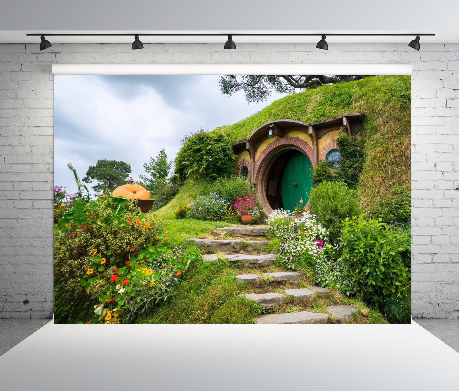 BELECO 15x8ft Fabric Hobbiton Cave Backdrop Medieval Rural Village Green Grassland Living House Cabin For Hobbit Photography For Ring Lord Fans Party Decorations Birthday Photoshoot Photo Props - View #3