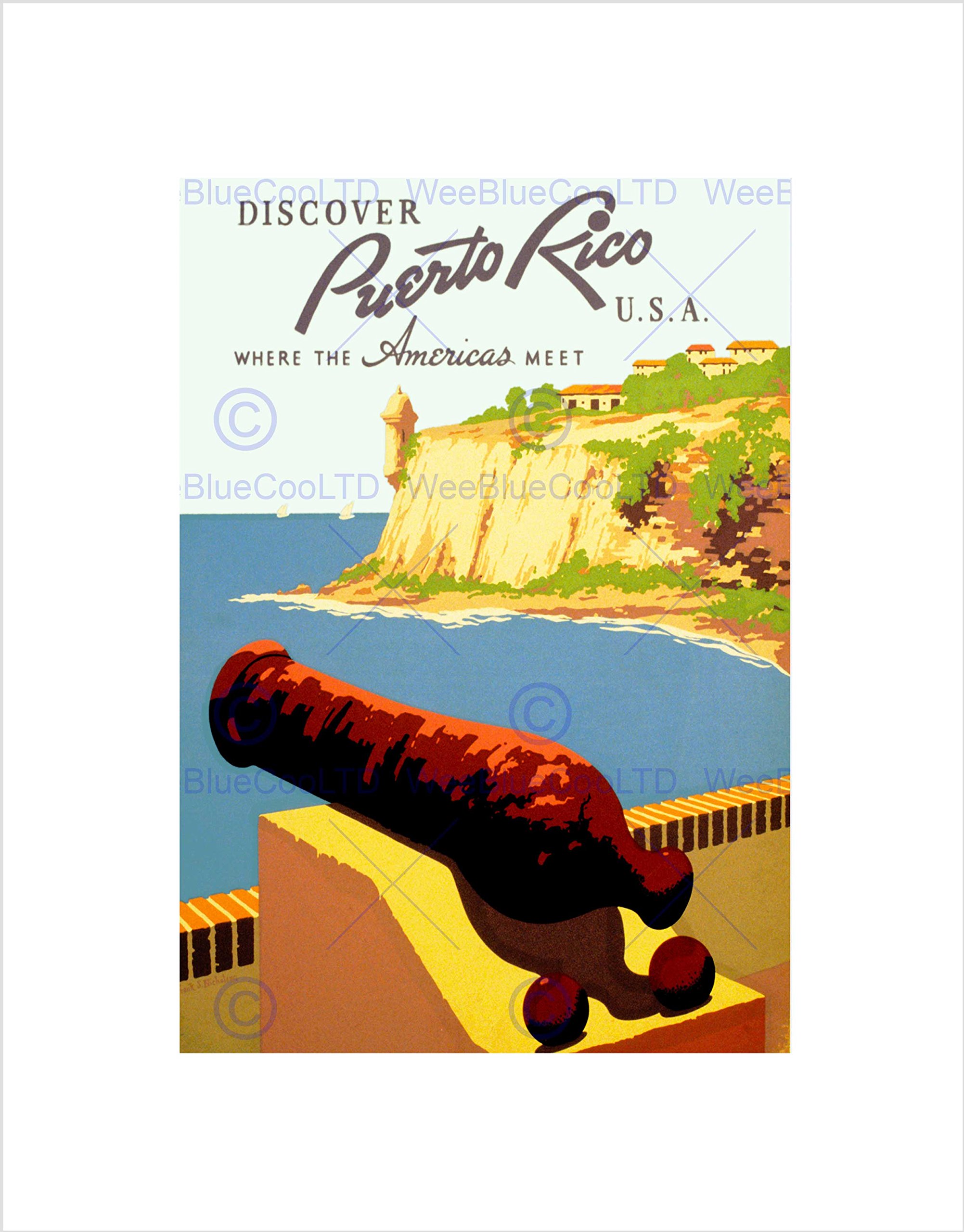 Wee Blue Coo VINTAGE TRAVEL ADVERT PUERTO RICO USA AMERICA NEW FRAMED ART PRINT B12X11892