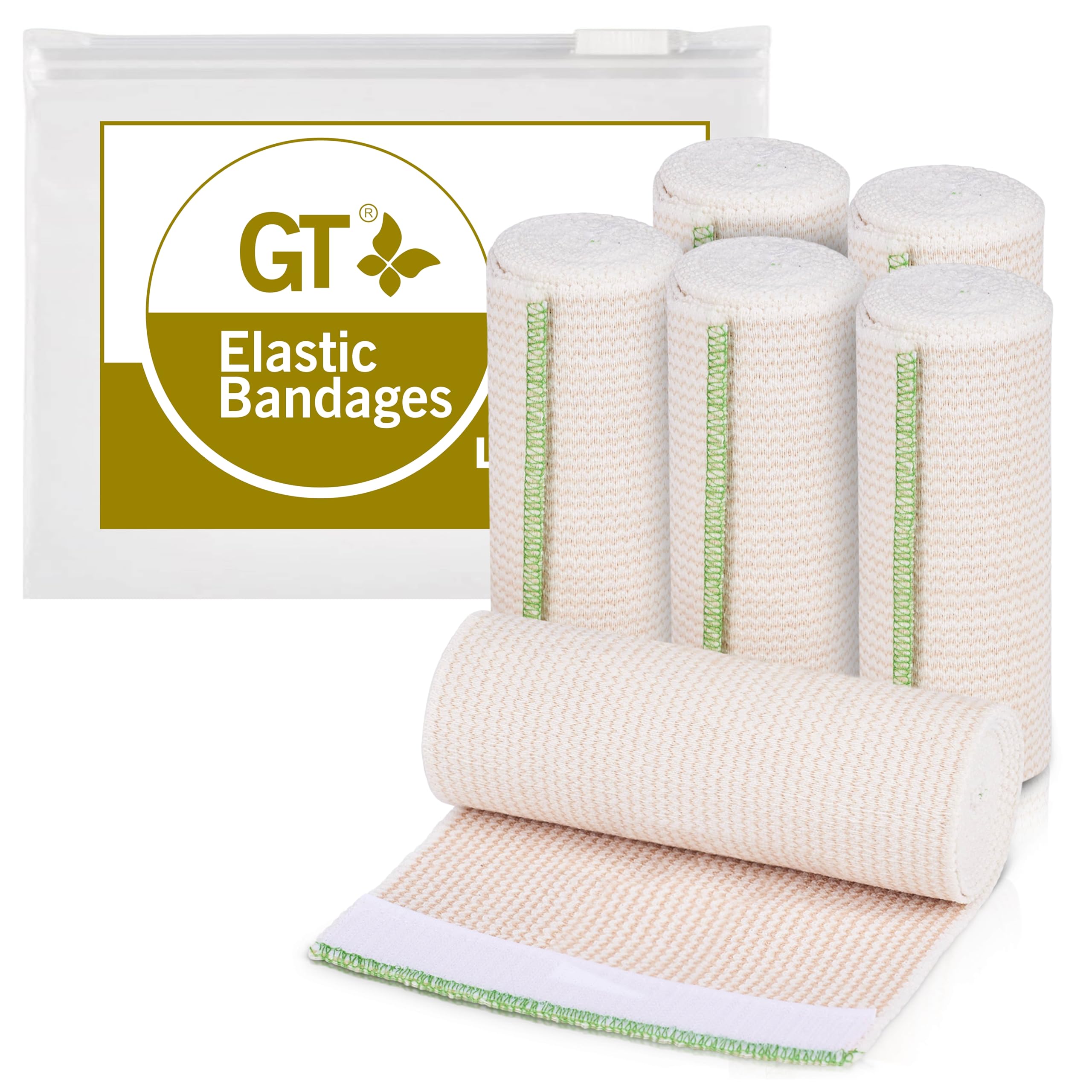 GT algodón elástico vendaje con cierre de velcro en ambos extremos, 6 unidades