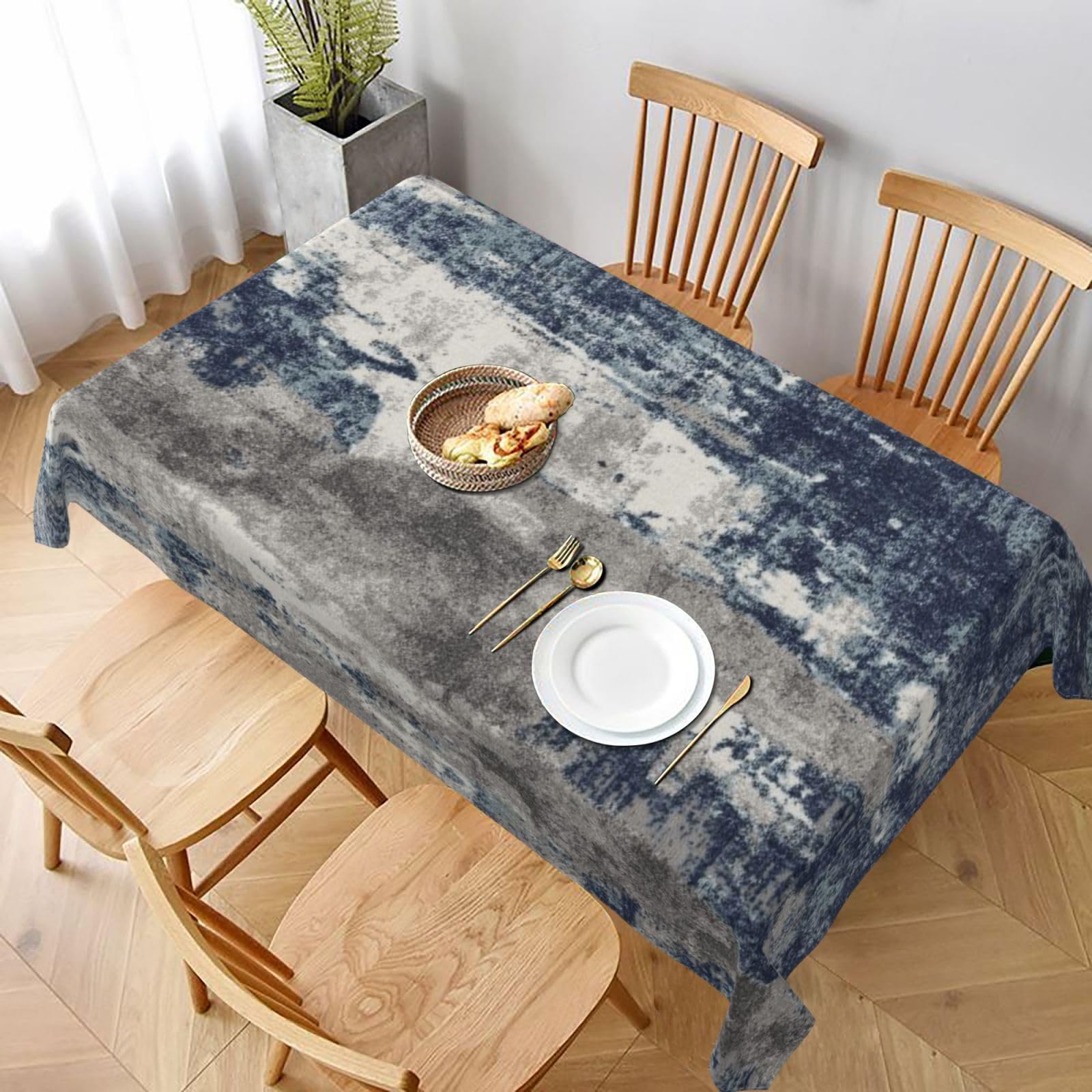BNVSADC Abstract Blue Printed Rectangle Tablecloth 228x152 CM, Water Resistant Polyester Table Cloth Decorative Fabric Table Covers for Kitchen Dining Table Parties Camping