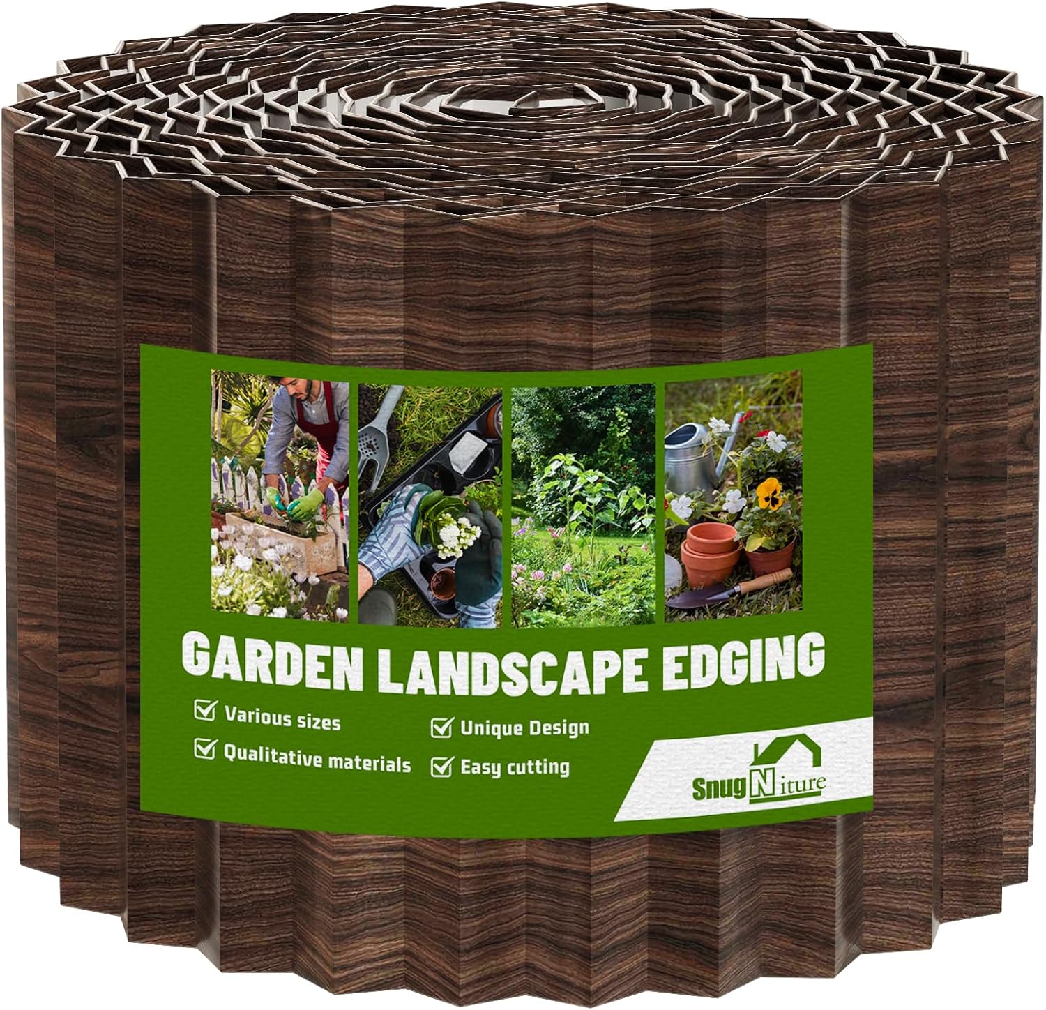 SnugNiture Corrugated Metal Garden Edging 4" x 60' - Rust-Resistant Landscape Border for Lawn, Flower Beds & Yard (Brown)