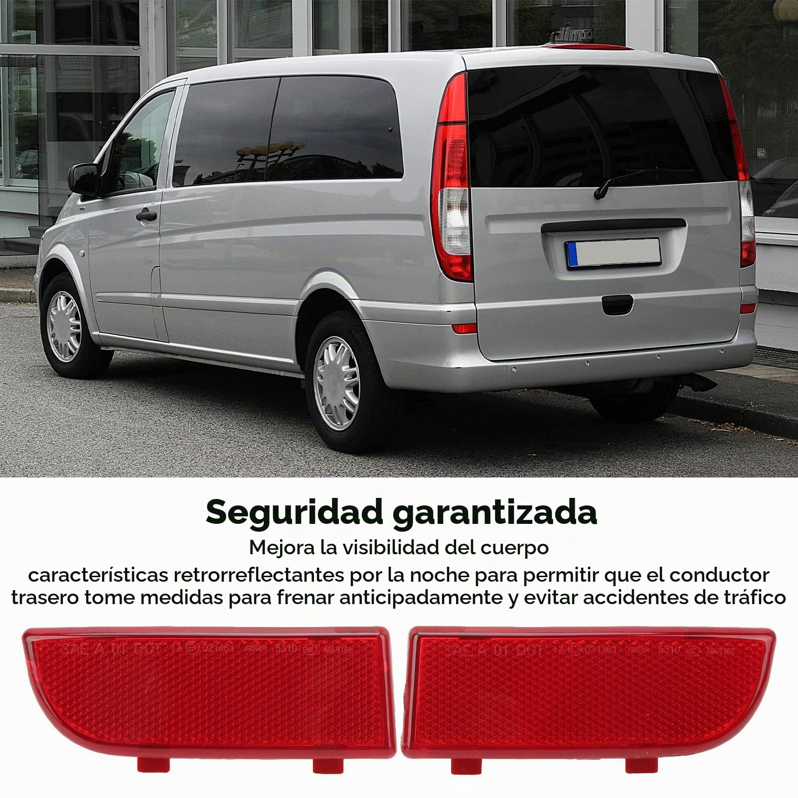 Reflector de Parachoques Trasero, Conjunto de Reflector Trasero, Repuesto de Reflector de Luz de Parachoques Trasero Izquierdo Derecho Rojo para Vito W639 2003‑2015