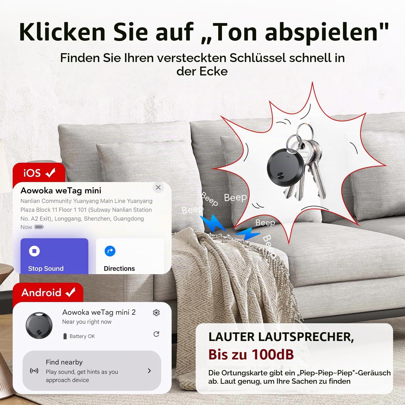 Smart Tracker Tags 2026, 4er Pack, Ortungsgeräte für Android und iOS – Ansicht 4