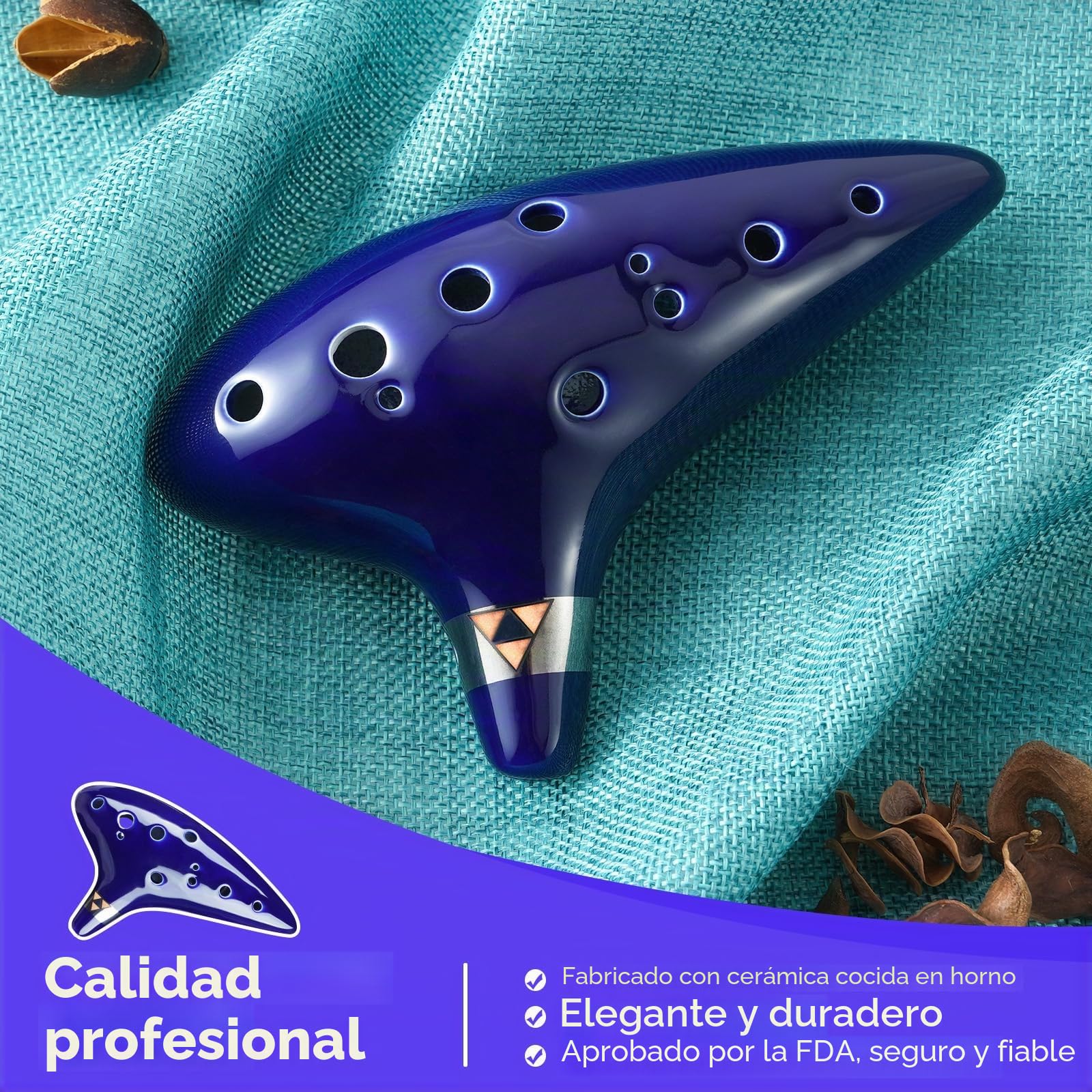 Ohuhu Ocarina 12 Agujero Ocarina de Cerámica, Leyenda de Zelda Alto C Zelda Ocarinas Instrumento con Soporte Blanco, Cuerda, Bolsa & Instrucciones Azul