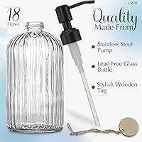 Vista 2 de JASAI Dispensador de jabón de vidrio simple de 18 onzas con bomba negra a prueba de óxido, dispensador de jabón de cocina rellenable con rayas Bomba