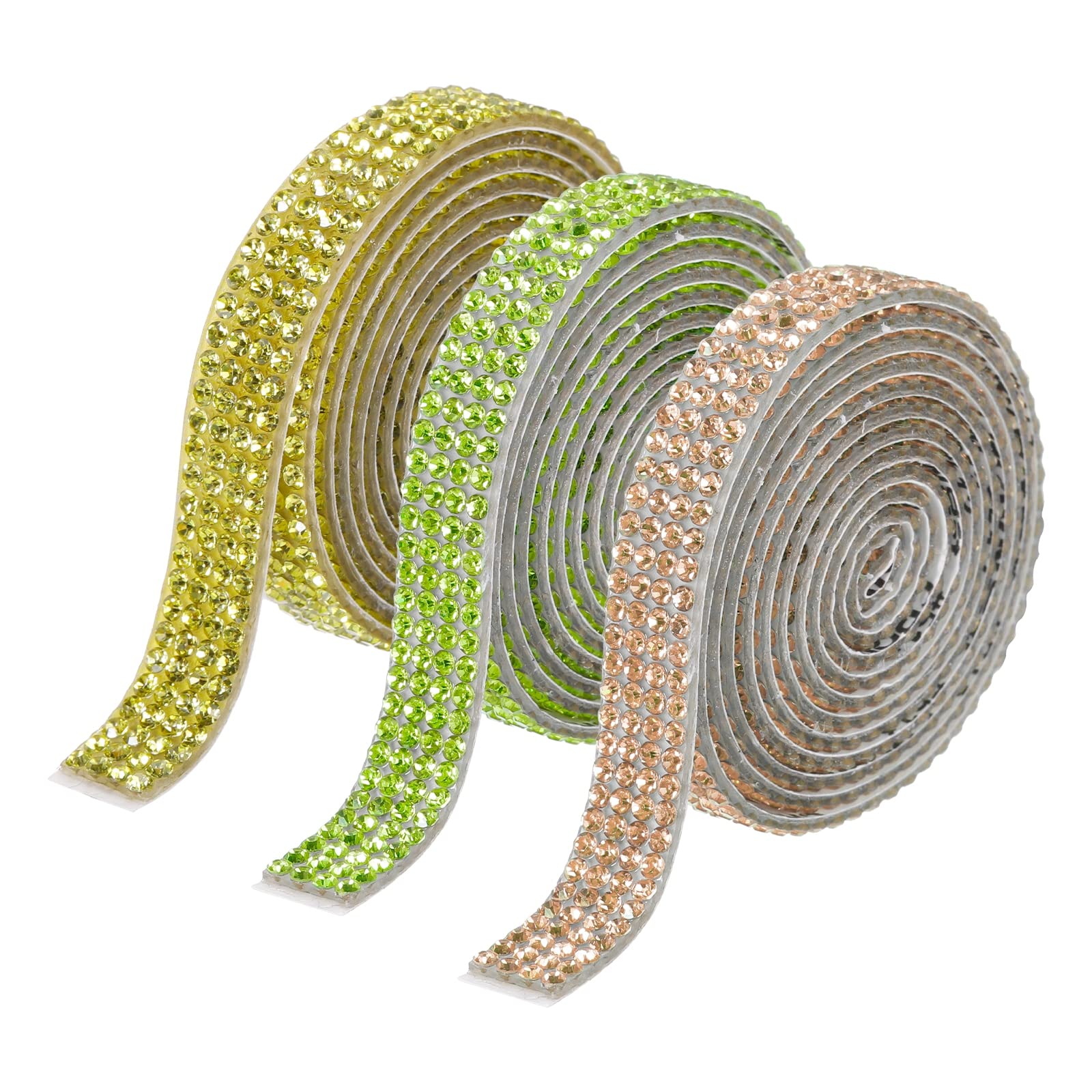 MECCANIXITY 3 Rolls 3 Yards 8mm Self Adhesive Crystal Rhinestone Diamond Ribbon for Arts & Crafts Project, Wedding Cakes, Birthday Decorations Beige,