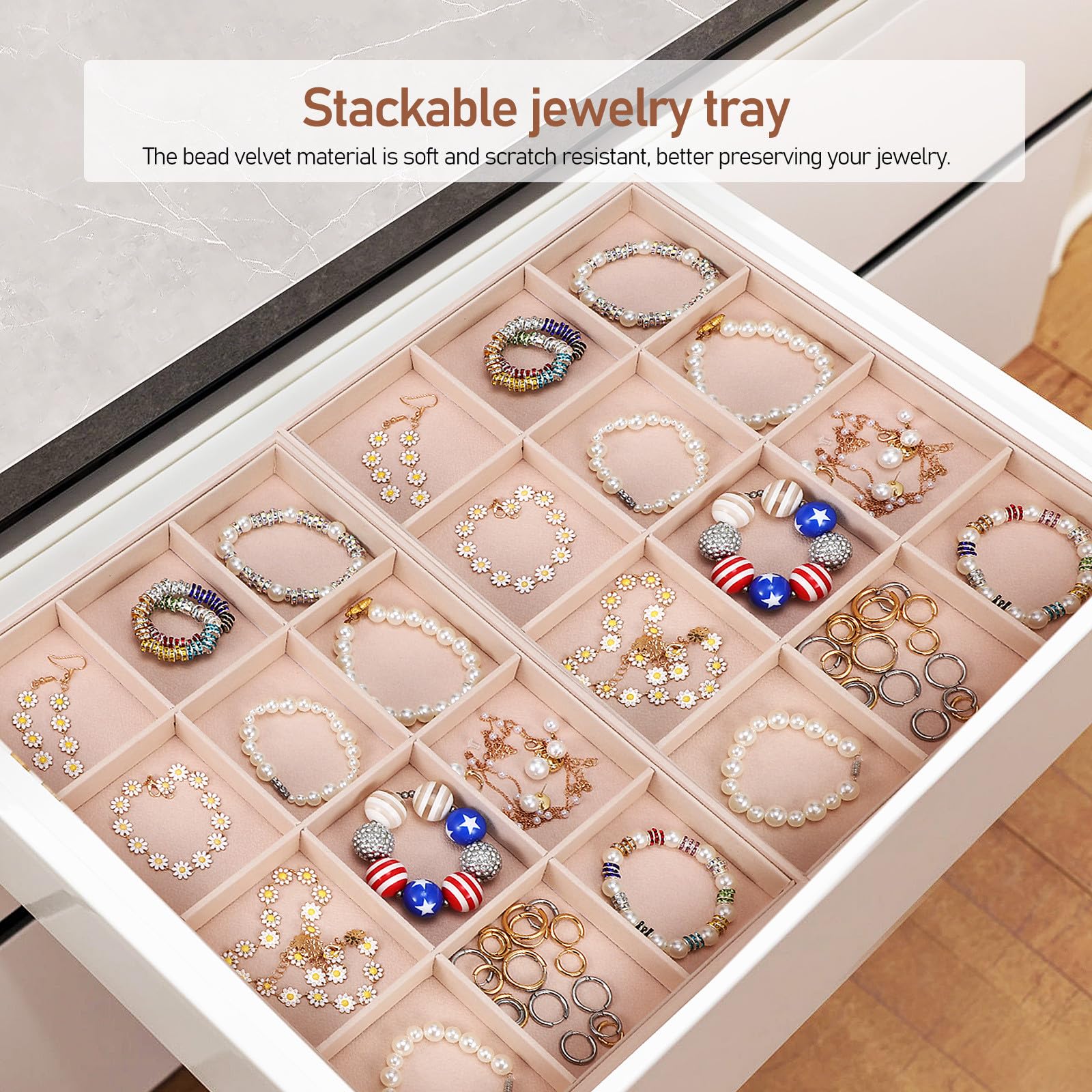 Bandejas para Joyas de Terciopelo 2 Unidades Organizador 12 Compartimentos Ajustables Bandeja para Exhibición y Almacenamiento de Anillos Collares y Pulseras Uso Doméstico y