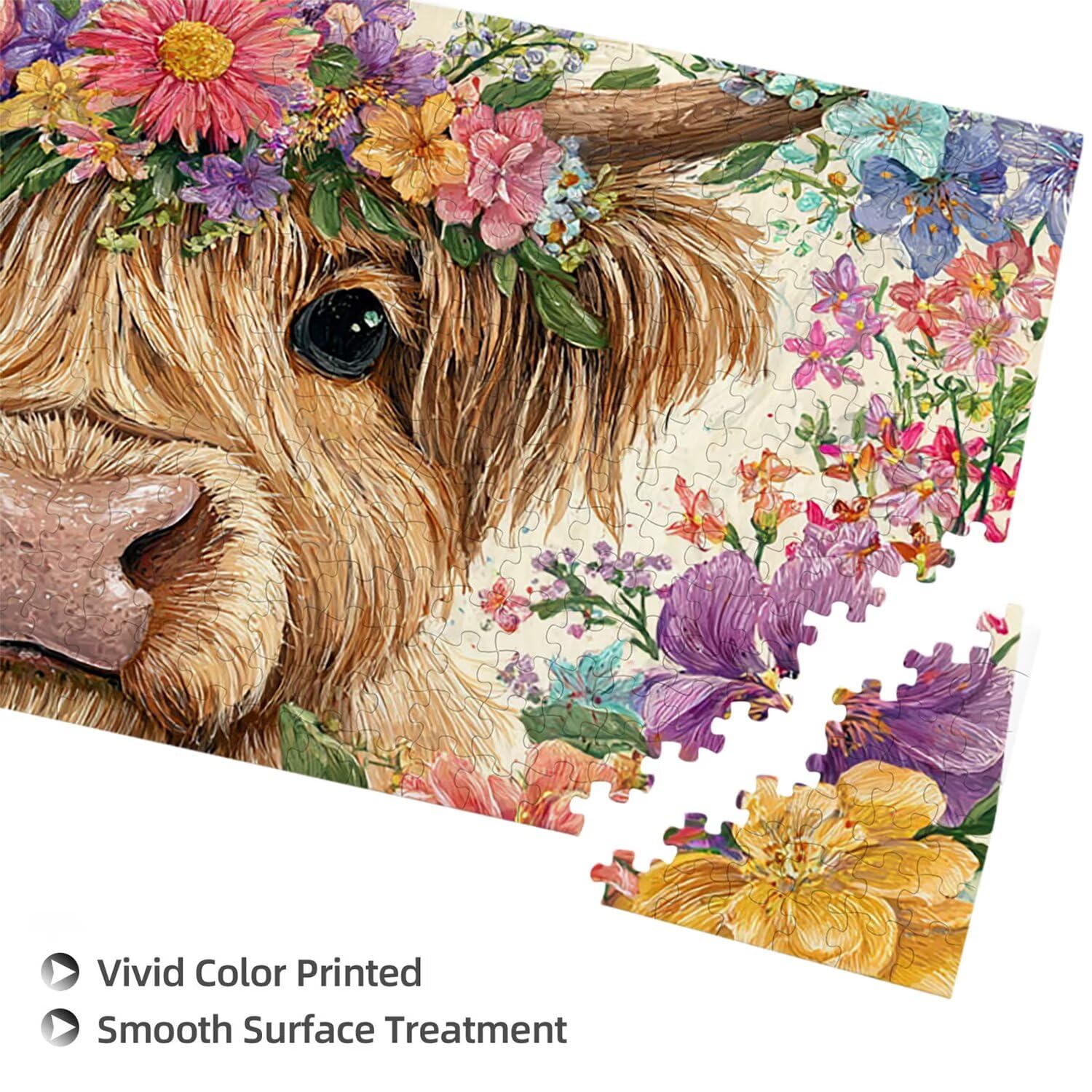 Drewniane puzzle dla dorosłych 900 sztuk - Kwiaty Highlands bydło, gra logiczna dla dorosłych gra logiczna, kreatywne hobby prezent b-418