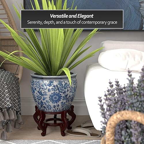 Miniatura 10 de Oriental Furniture - Pecera de porcelana azul y blanca para mujer, 12 pulgadas