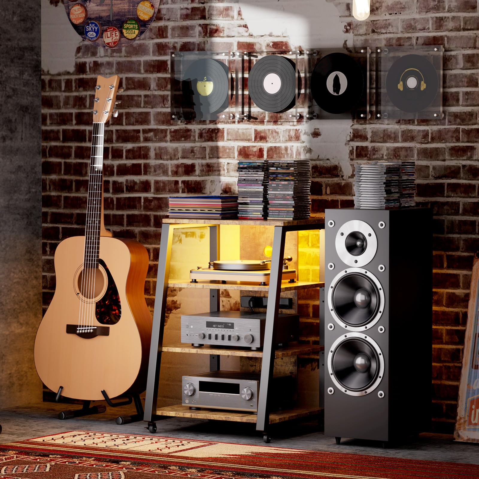 Mobile HiFi Per Giradischi Con 4 Ripiani Regolabili - Nero, Perfetto Per Impianti Stereo Vintage - Foto 5