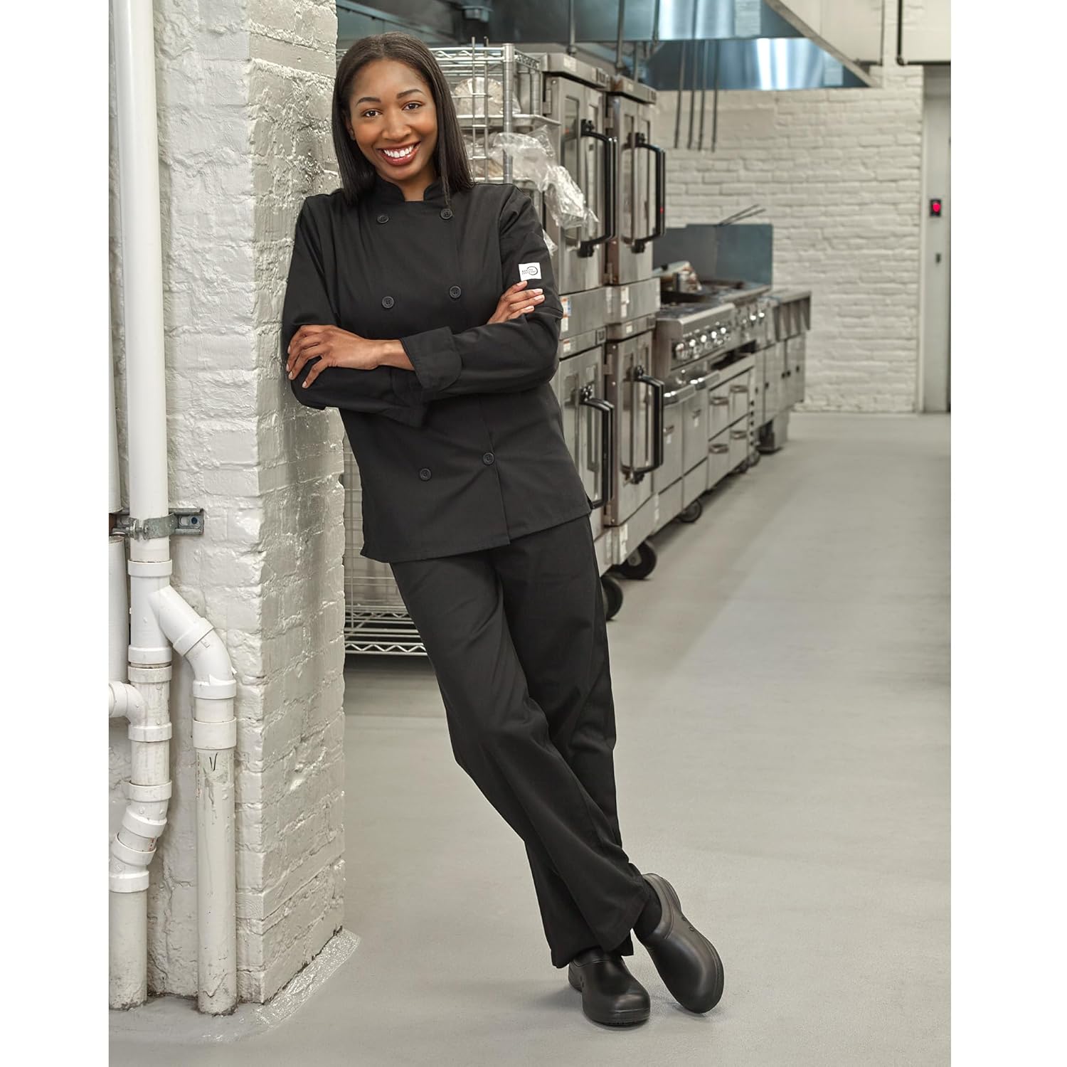 Mercer Culinary M60020BK1X Millennia Women's Cook Jacket with Traditional Button, X-Large, Black