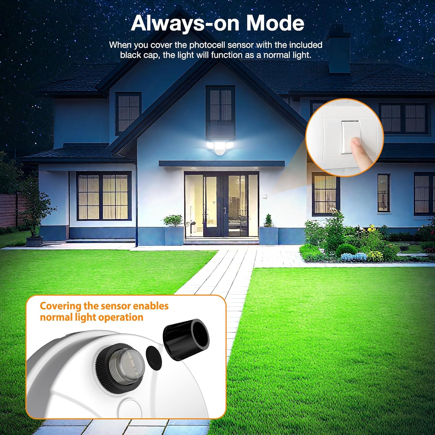 65W Dusk to Dawn Flood Lights Outdoor, 6500LM LED Outdoor Light, IP65 Waterproof, 6500K Daylight, 3 Adjustable Heads LED Security Light with Photocell for Yard Garage Porch White