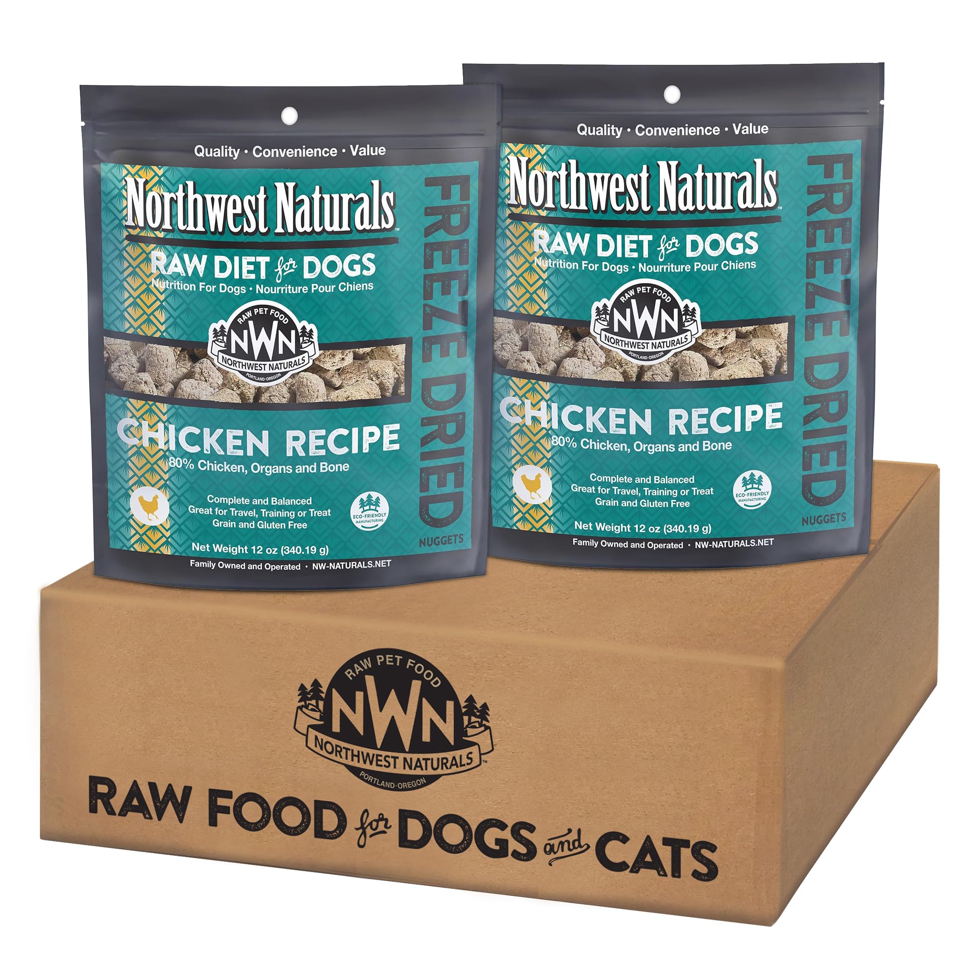 Northwest Naturals Freeze-Dried Chicken Dog Food - Bite-Sized Nuggets - Grain-Free, High-Protein, Raw Diet, Human-Grade Ingredients, All Natural,