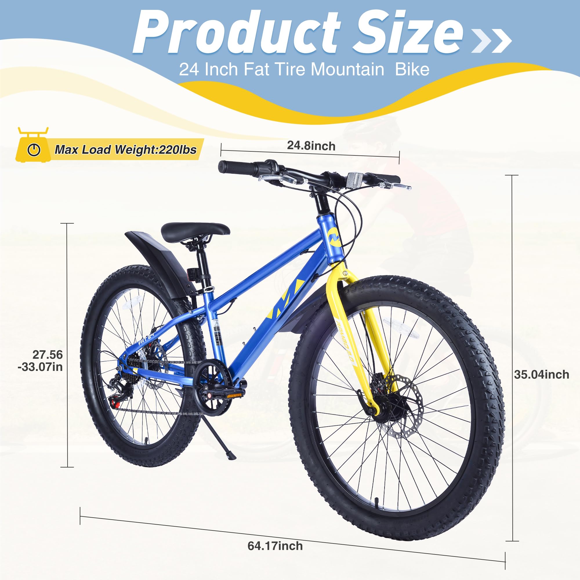 Amazon.com : MAKELEN 24x3.0 Fat Tire Kids Mountain Bike Snow Bike