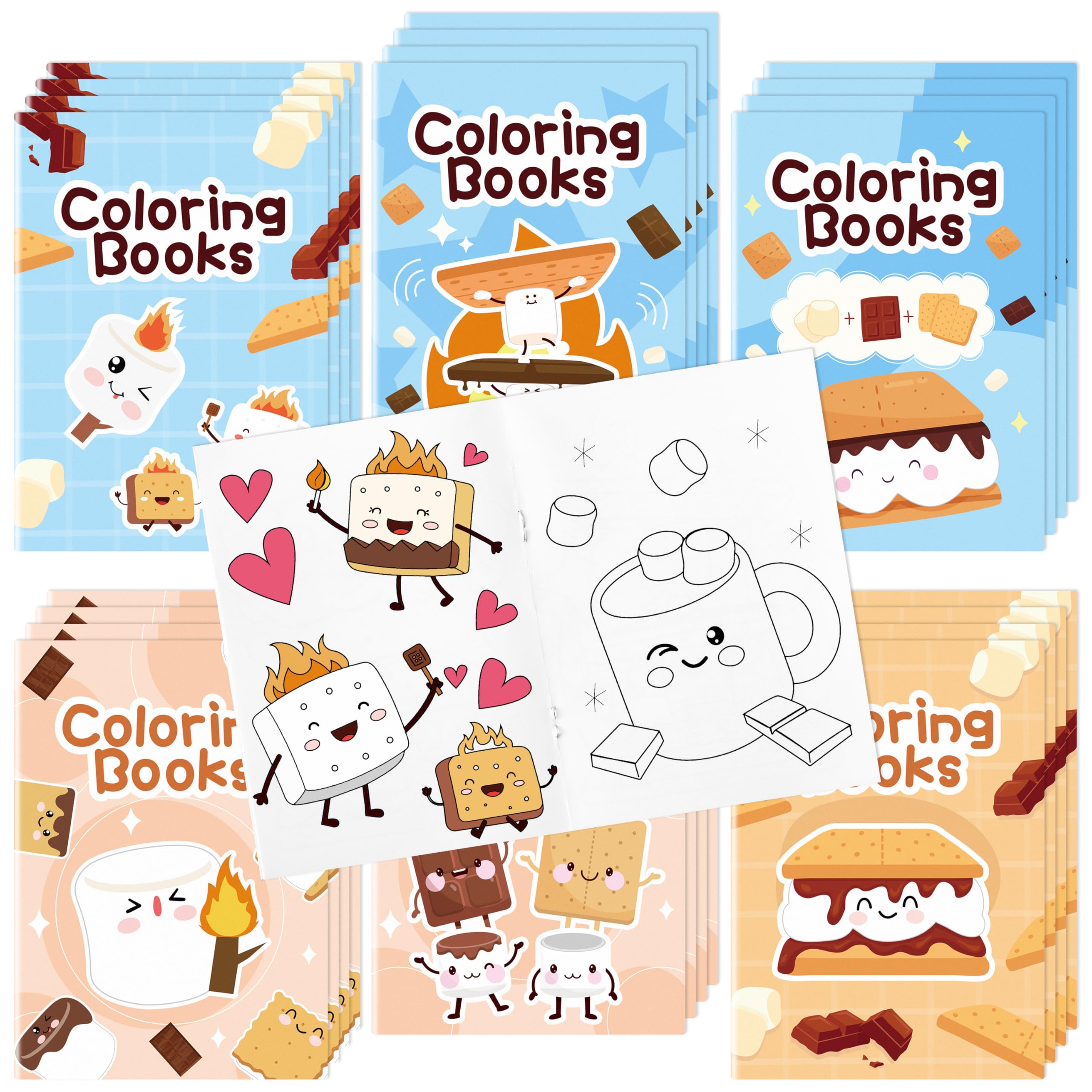 2OOYA 24Pcs Marshmallow Coloring Books for Kids Party Bulk, 6-Style Cartoon Cotton Candy Maze Word, Search Word, Scramble Game Activity Books Color Pages for Classroom Reward Birthday Gift Bag Fillers