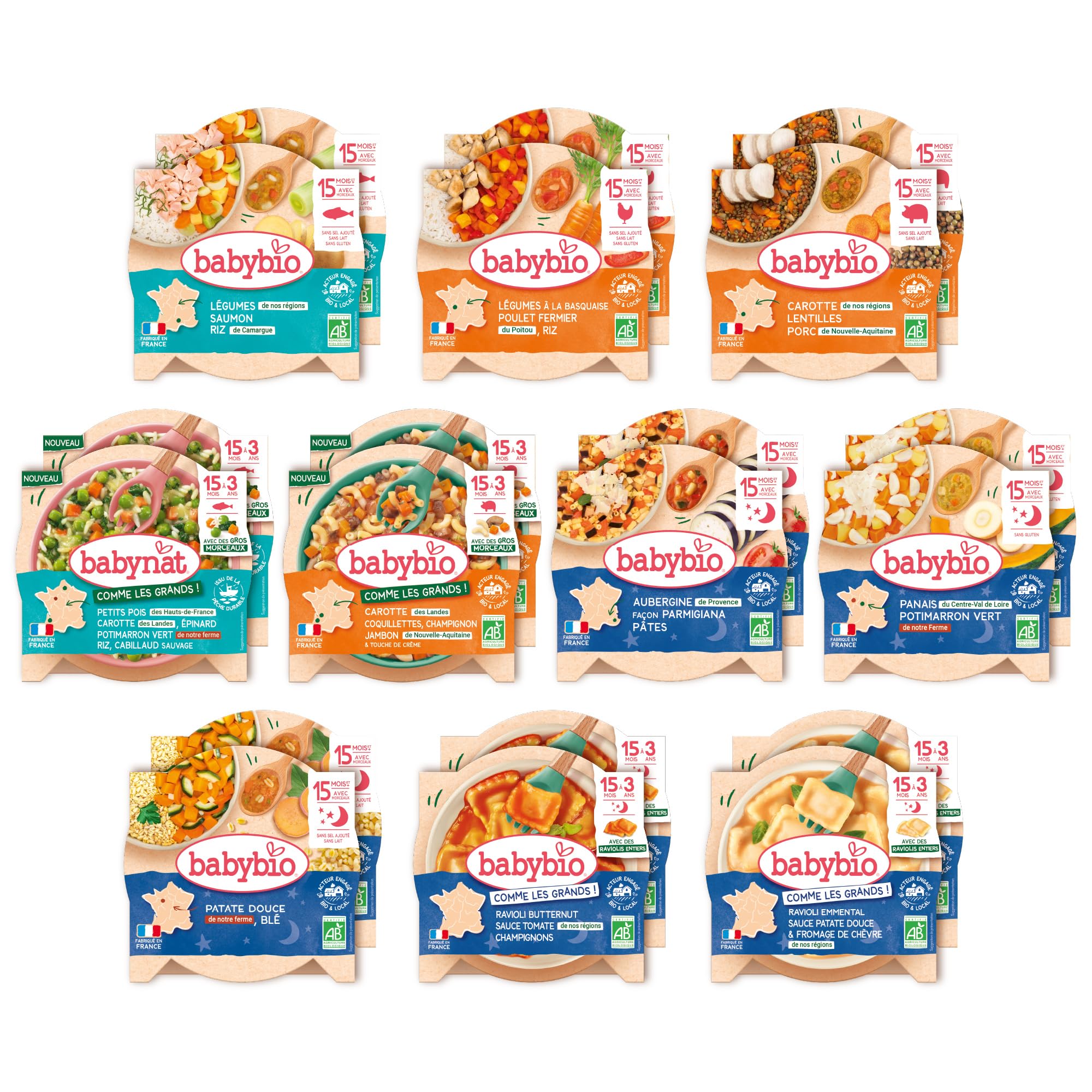 Babybio - Pack 2 semaines assiettes Repas du midi & Repas du soir – 15+ mois - BIO
