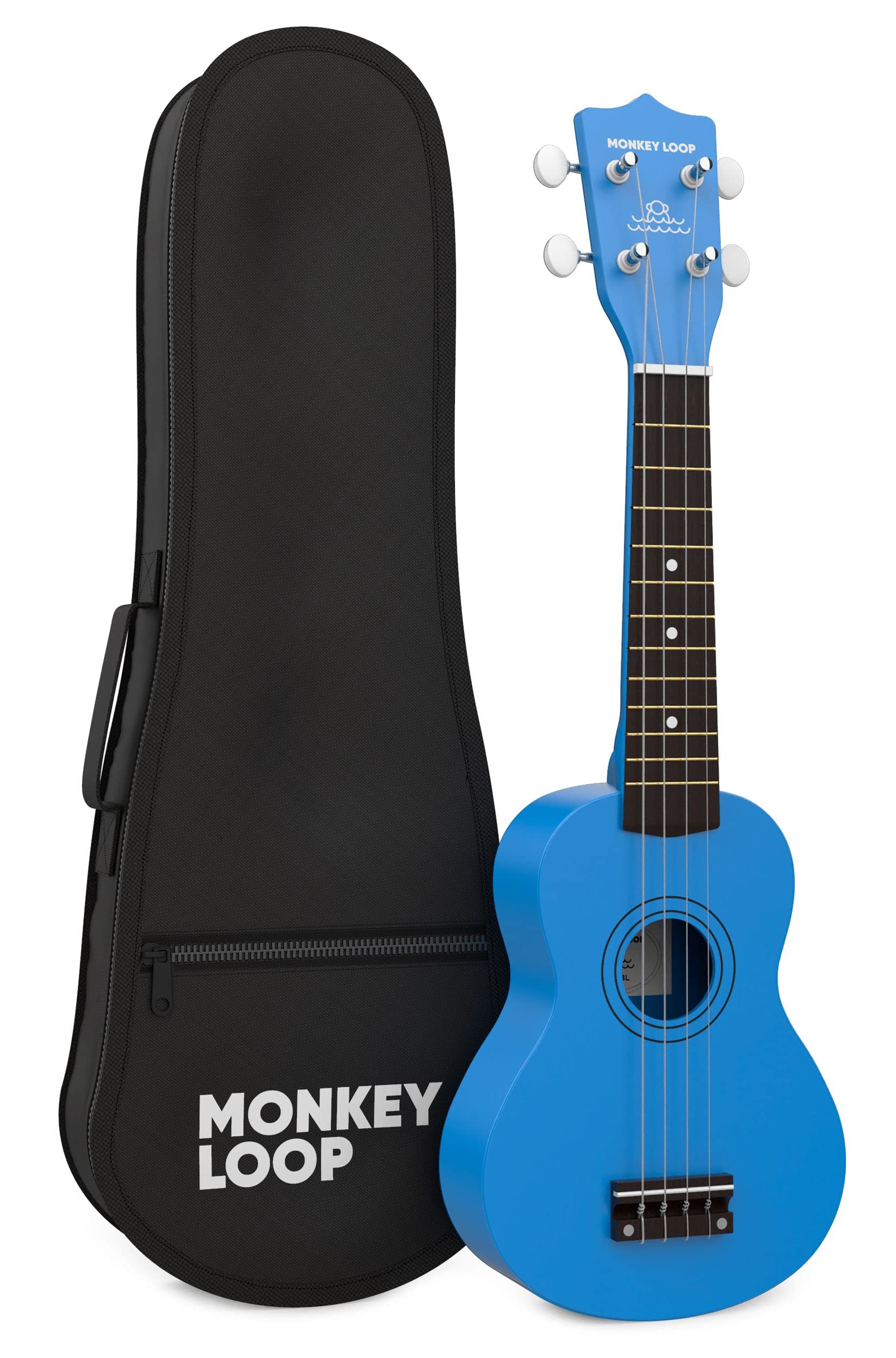 MONKEY LOOP Play Midnight Blue – Ukulélé Soprano pour débutants – Étui pour ukulélé Inclus – Finition, réglages et réglages Incroyables – Bois de Tilleul – Couleur Bleu Nuit Mat
