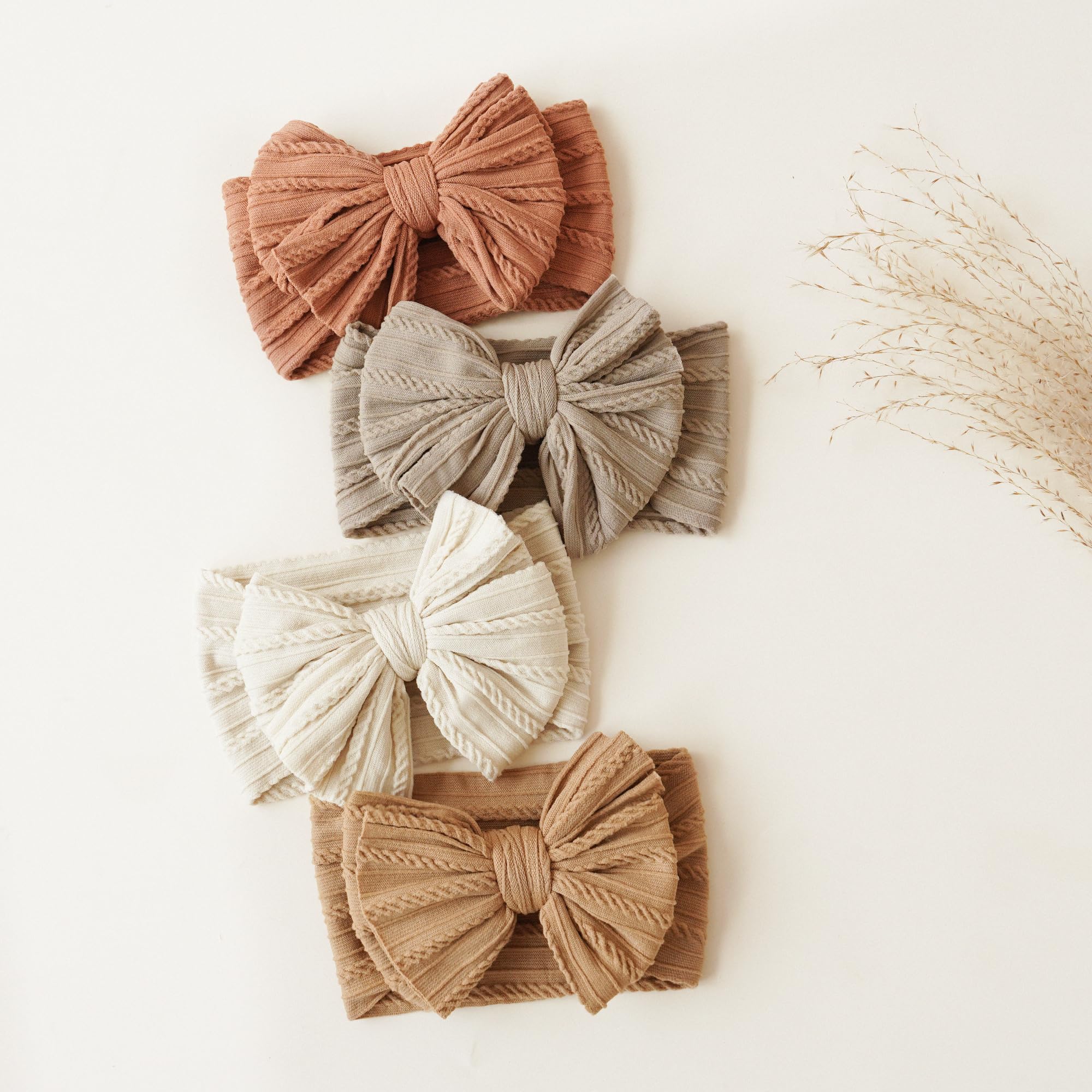 Prohouse Confezione da 8 cerchietti per capelli in nylon per bambini, con fiocco, fatti a mano, accessori per capelli per neonati e bambini
