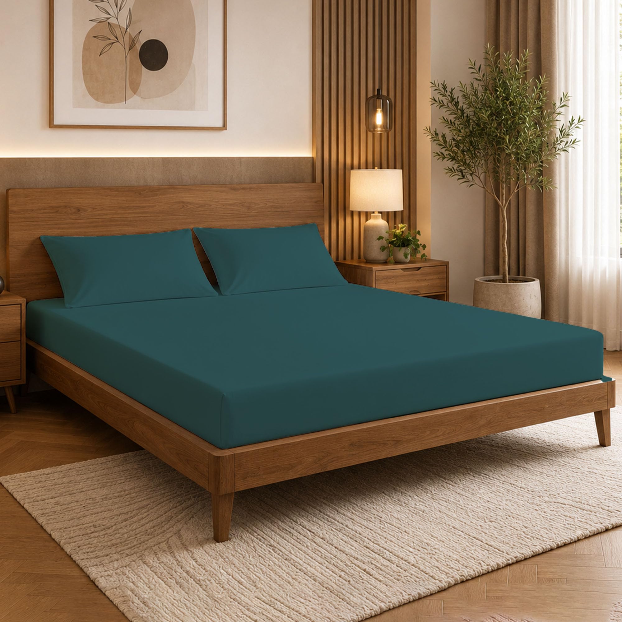 Reliancebedding Teal 3Pcs Super King Fitted Sheet Set 100% Cotton 400Tc 25Cm Deep Pocket