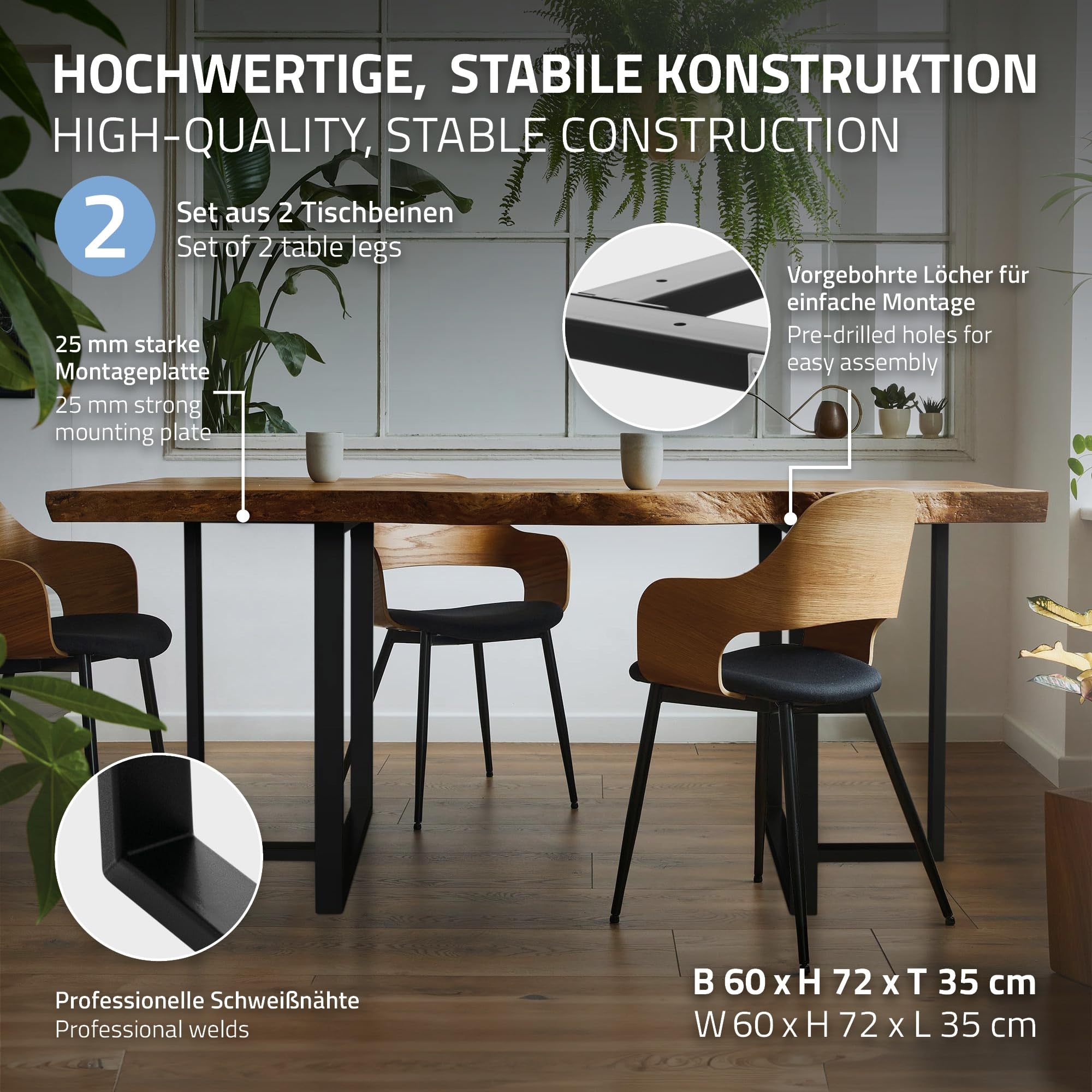 ML-Design Set 2X Base de Mesa en T 60 x 72 cm Soporte Negro Mate de Metal Acero Recubierto de Polvo Bastidor para Escritorio Pata para Consola Sostén para Tablero Pie Armazón Diseño Industrial