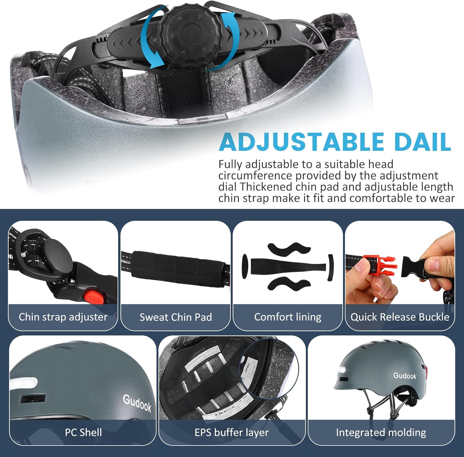 Adult Bike Helmet with Light - Bicycle Helmets Men - Women - Front and Back LED Lights Adjustable Cycling Helmet for Urban Commuter Biking Scooter - Image 4