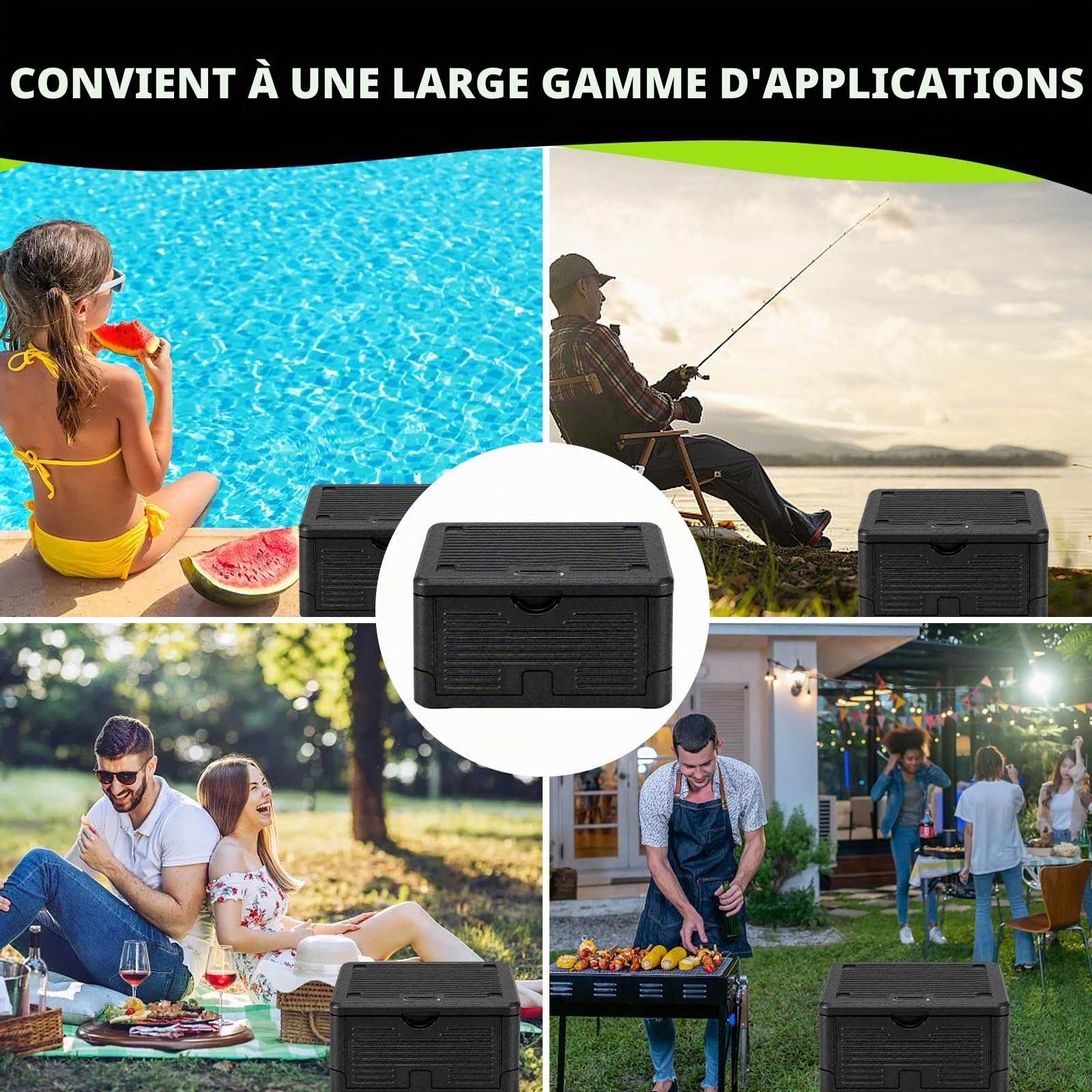 Grande boîte Isotherme Pliable en polystyrène avec Couvercle intégré - Multifonction - pour Le Camping, Les Pique-niques, Le Transport des Aliments