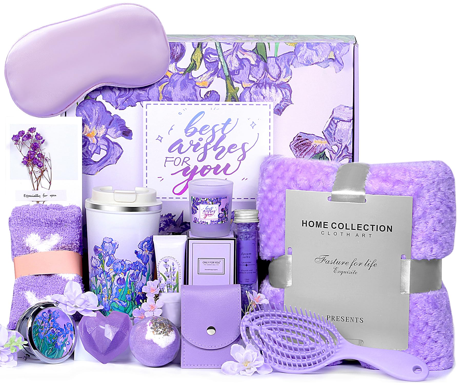 Birthday Gifts for Women Self Care Spa Gifts Get Well Soon Basket Care Package Flannel Blanket Candle Bath