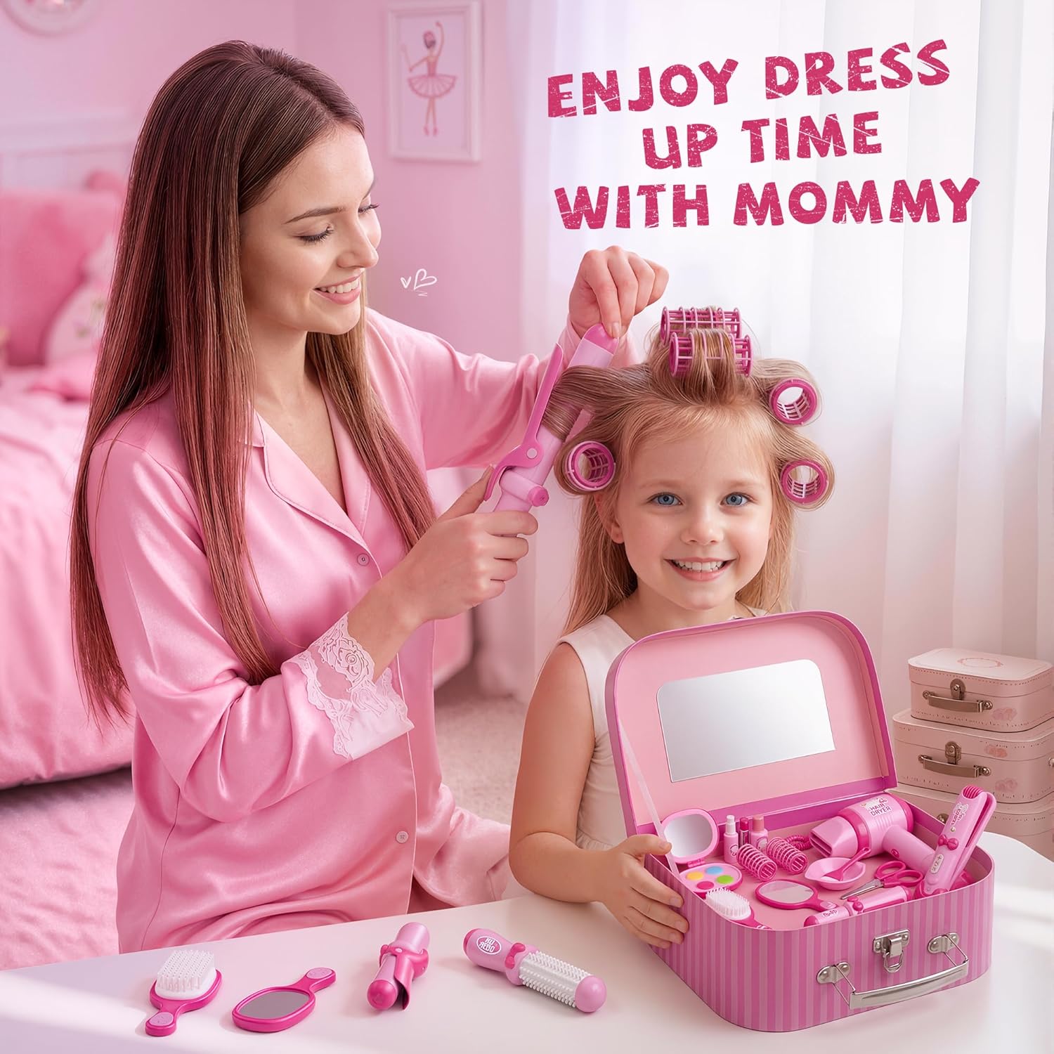 Hair Salon Toys for 5 Year Old Girls, Makeup Kit for Kids 3-5 4-6, Pretend Hair Styling Set for Girls 5-7 6-8 with Sound and Lights, Role Play Dress Up Birthday Gifts for 3 4 5 6 Girl