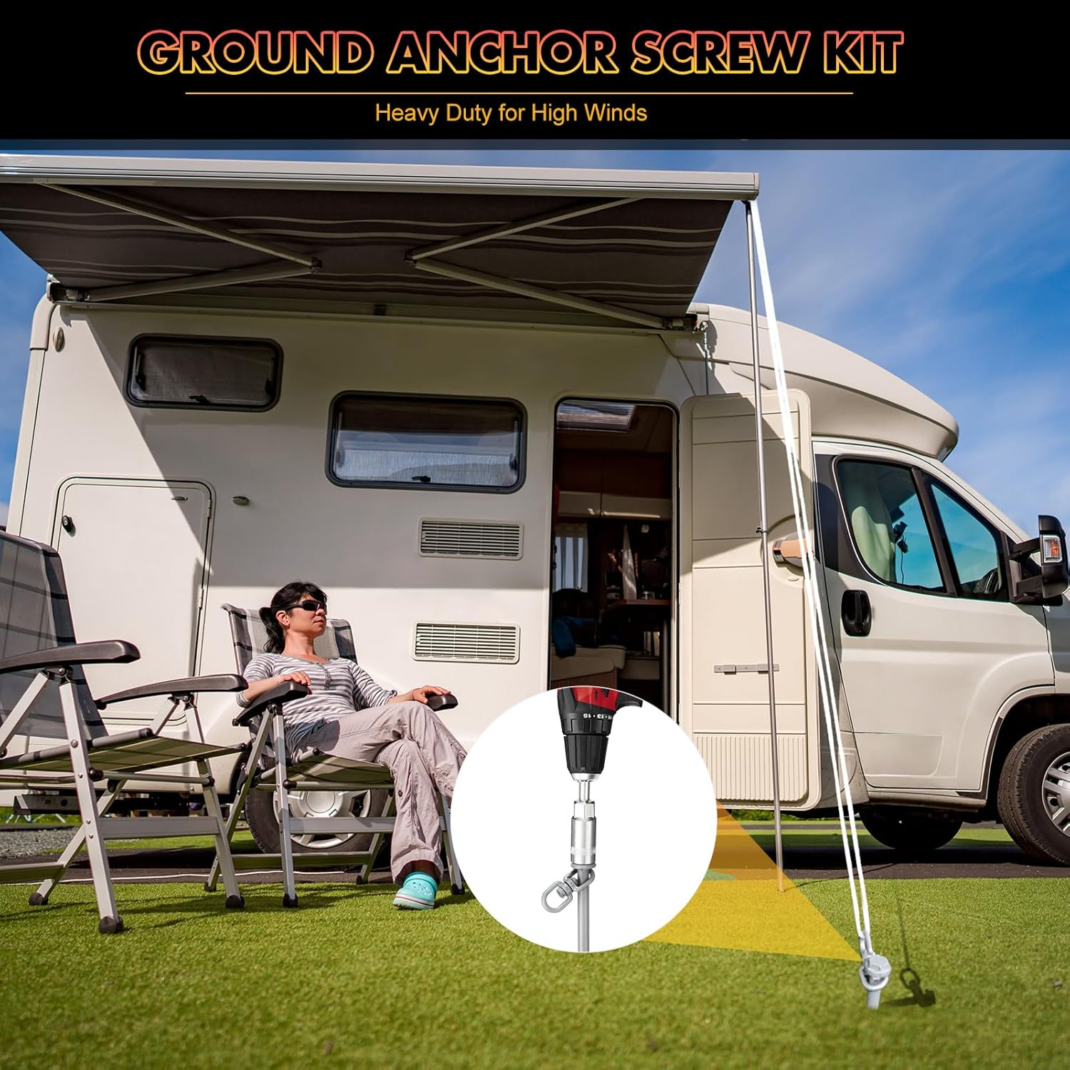 Hiboom 4 Pcs Ground Anchors with T Handle Hex Wrench Trampoline Hook, Ground Anchor Screw in Kit, Inflatable Outdoor Decorations Accessories for Camping Tents Car Ports Canopies (Silver,16 Inch)