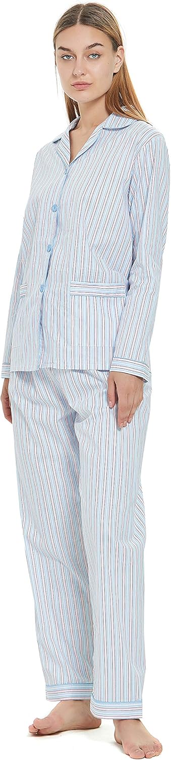 amaxer Women's 100% Cotton Pajama Set Short/Long Sleeved Pants/Shorts Soft Button PJs Elastic Drawstring Waist Sleepwear - Image 5