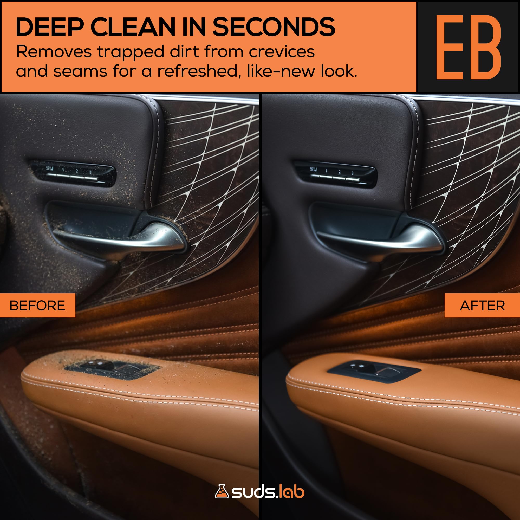 Suds Lab Elite - Cepillo de pelo de jabalí para detalles de coche, limpieza profunda con soporte, sin metal, herramienta de detalles de alta absorción para interiores y exteriores sin arañazos