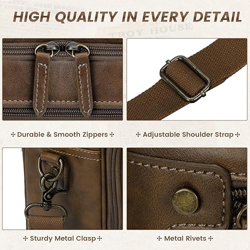 Miniatura 4 de RAINSMORE Bolsa de cuero para laptop para hombre, de 16 pulgadas, estilo vintage, bandolera grande para el hombro, oficina, computadora, retro, para