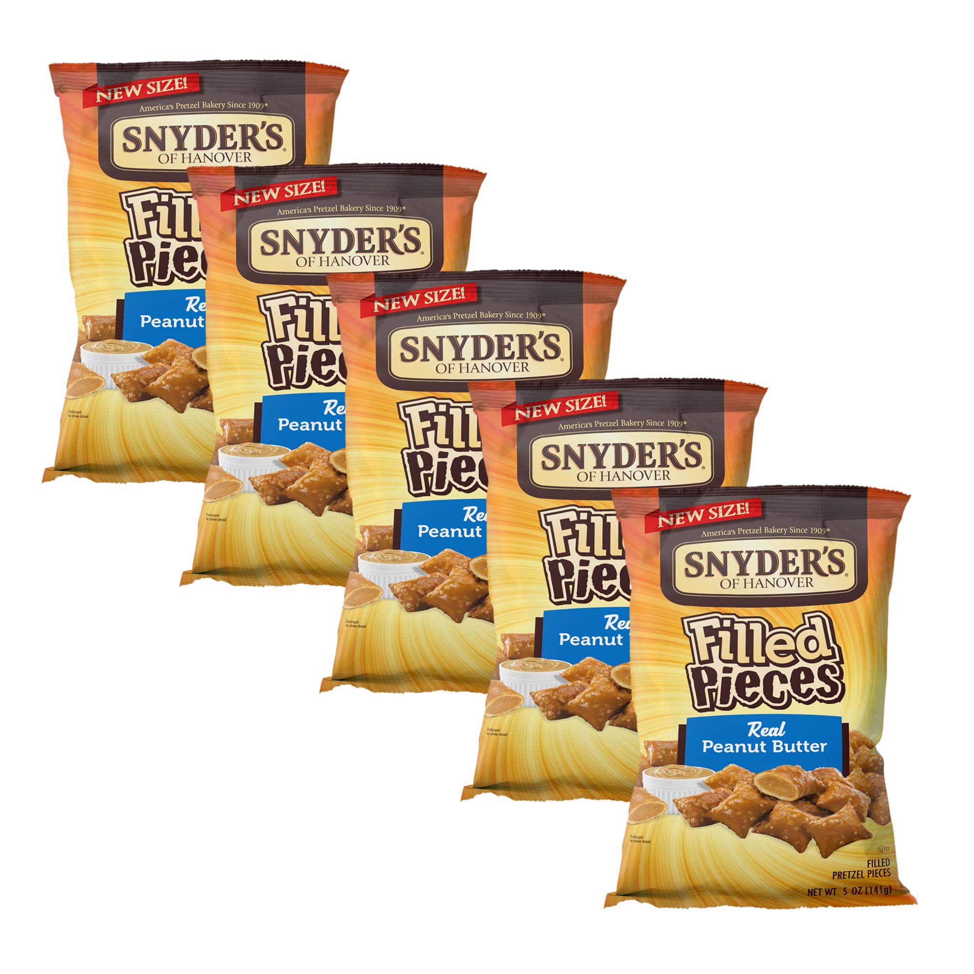 Snyder's Lot de 5 morceaux de bretzel remplis de véritable beurre de cacahuète - bretzels croustillants - collations sans cholestérol - 142 g