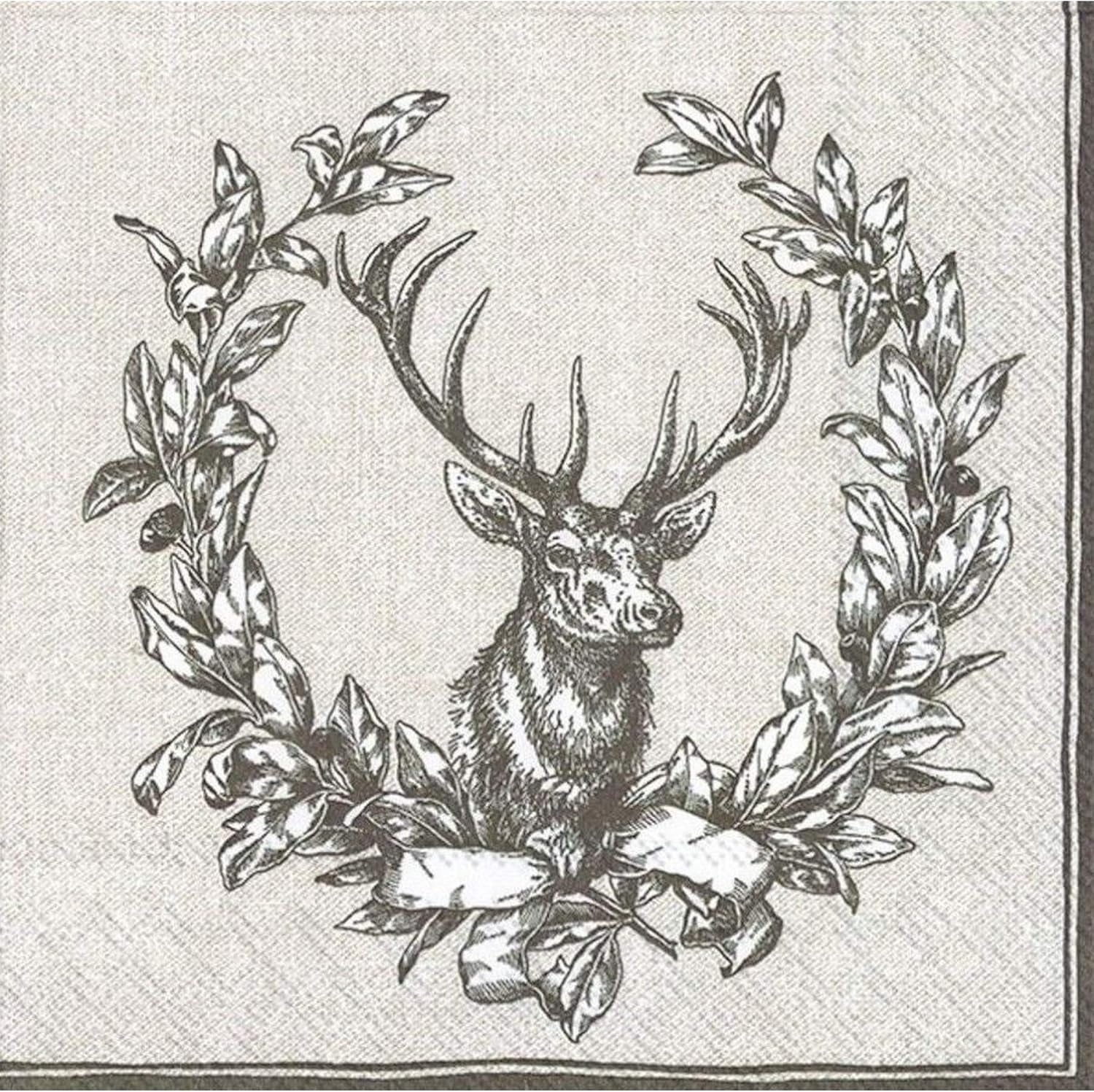 IHR 20 Luxury Paper Lunch Napkins- Country Deer (Linen)