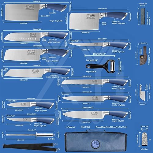 Miniatura 2 de XYJ Cuchillos, juegos de cuchillos profesionales para maestros chefs, juego de cuchillos de chef de 11 piezas con bolsa, carnicero de carnicero para