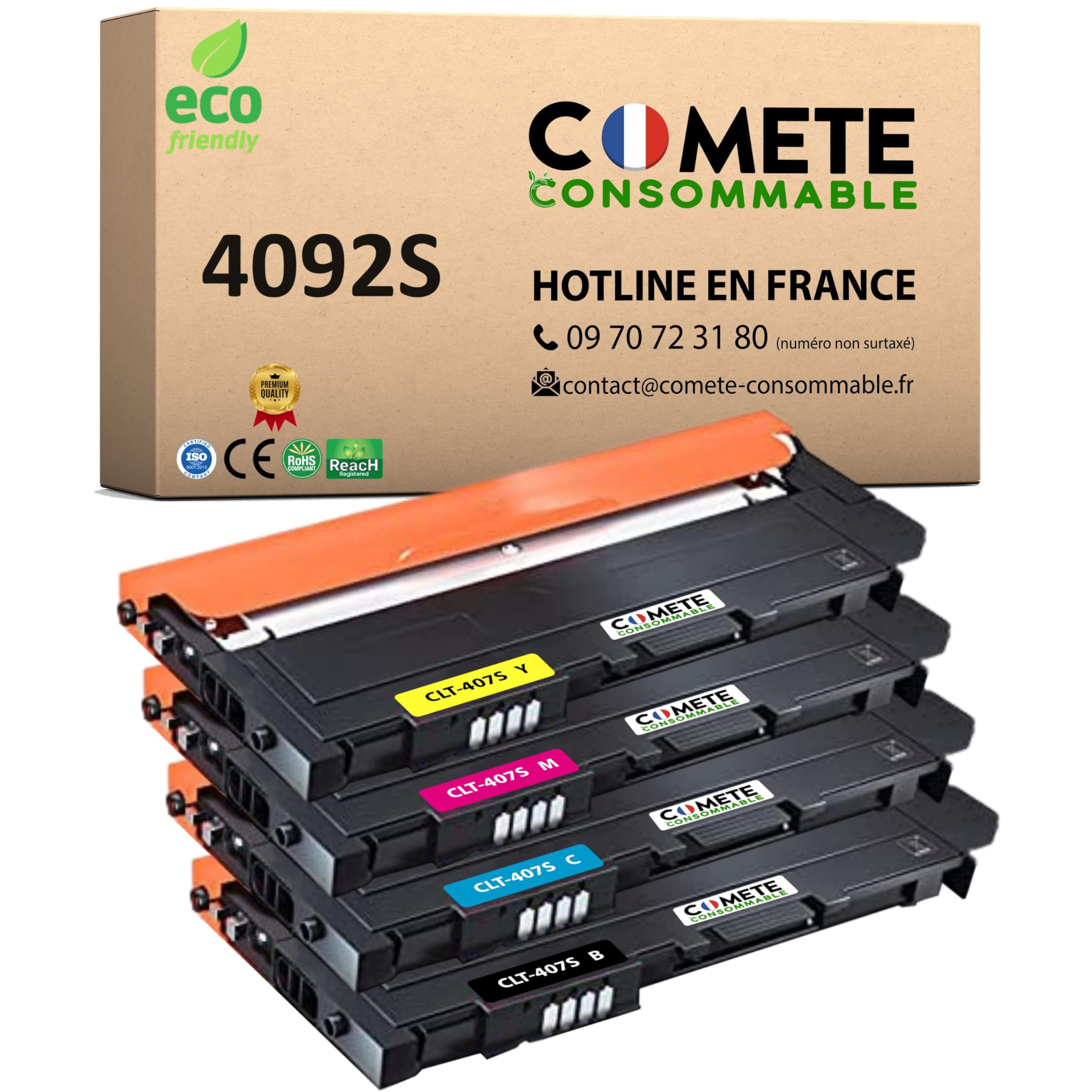 COMETE, Marque française - 4092S - 4 Cartouches Toners Compatibles avec Samsung CLT-4092S CLT-K4092S - pour Samsung CLP-320 CLX-3180 CLP-325W CLX-3185FW CLP-320N (Noir et Couleur)