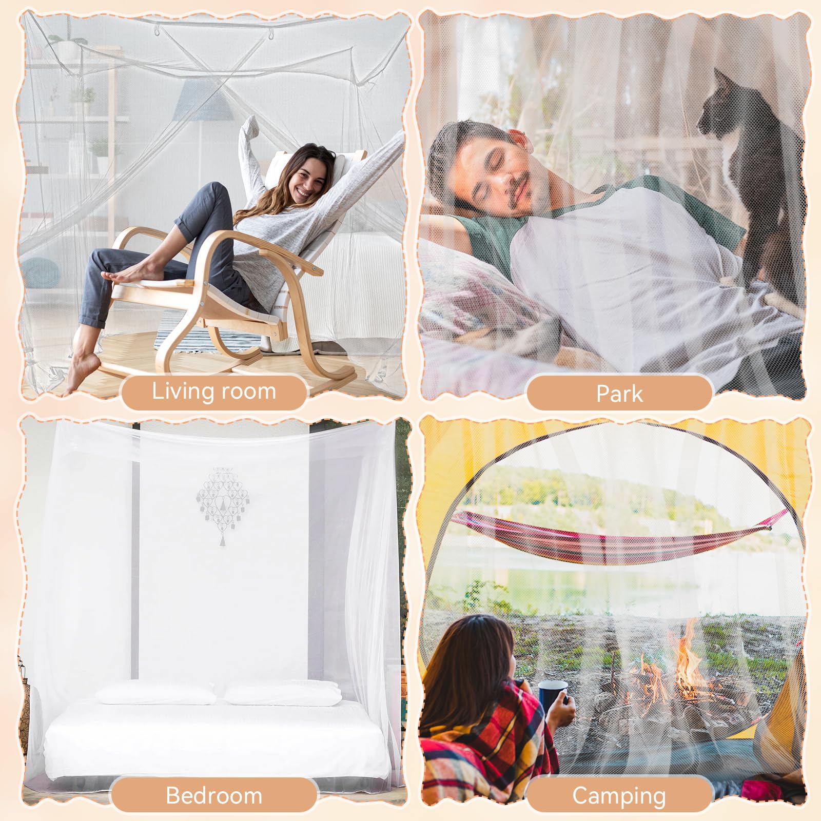 Mosquitera para cama, mosquiteros, cameros para Cuba, con apertura lateral, color blanco, toldo para dormitorio, camping, viajes al aire libre (75 x 35 x 63 pulgadas) 6