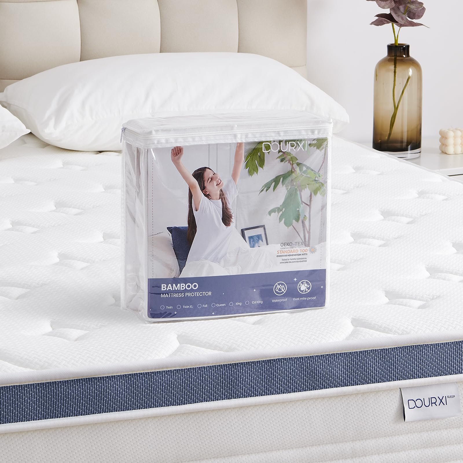 DourxiWaterproof Mattress Protector, Queen Size Bedding Protector, Washable Fitted Mattress Cover with 8''-21'' Stretchable Pockets