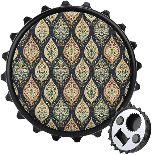 Magnetic Beer Bottle Opener - Vintage Pattern 1 Print Portable One Handed Small Magnetic Bottle Opener for Fridge with Bartender and Outdoor,