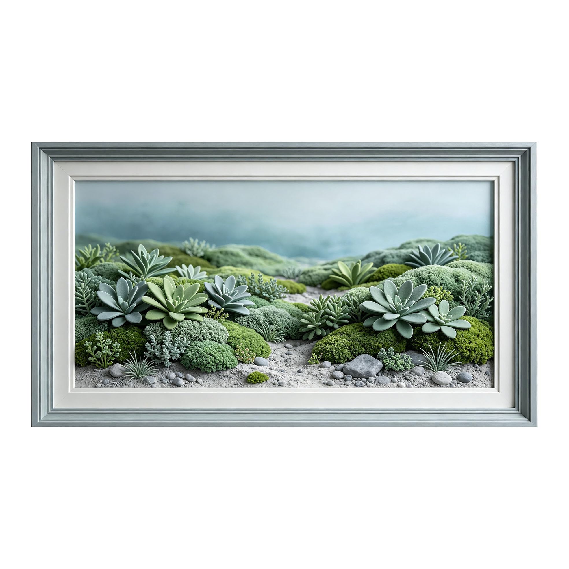 Murasolite 3D Framed Wall Art Botanical Succulent Landscape Contemporary Style SelfAdhesive Fabric Mural Wall Decor， Peel and Stick No Damage to Wall， AntiFall Safe Design for Bedroom Living Room