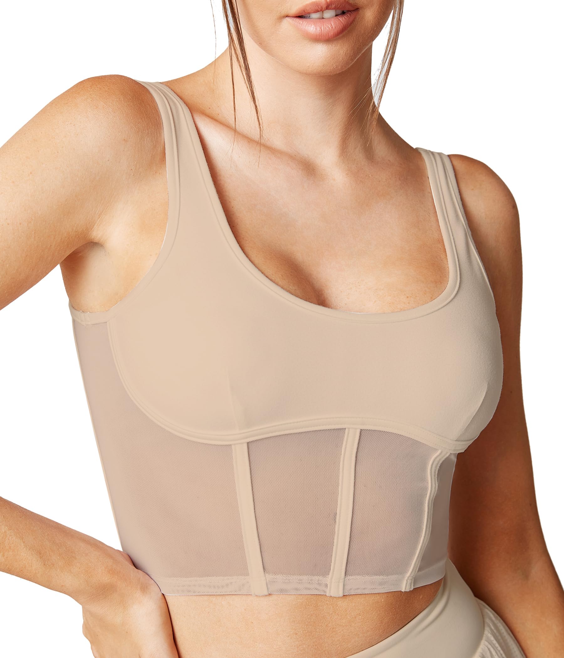 Mustcan Open Back Padded Built-in Sports Bra Longline Sports Bras Low Back Yoga Fitness Workout Crop Top Tank Bra