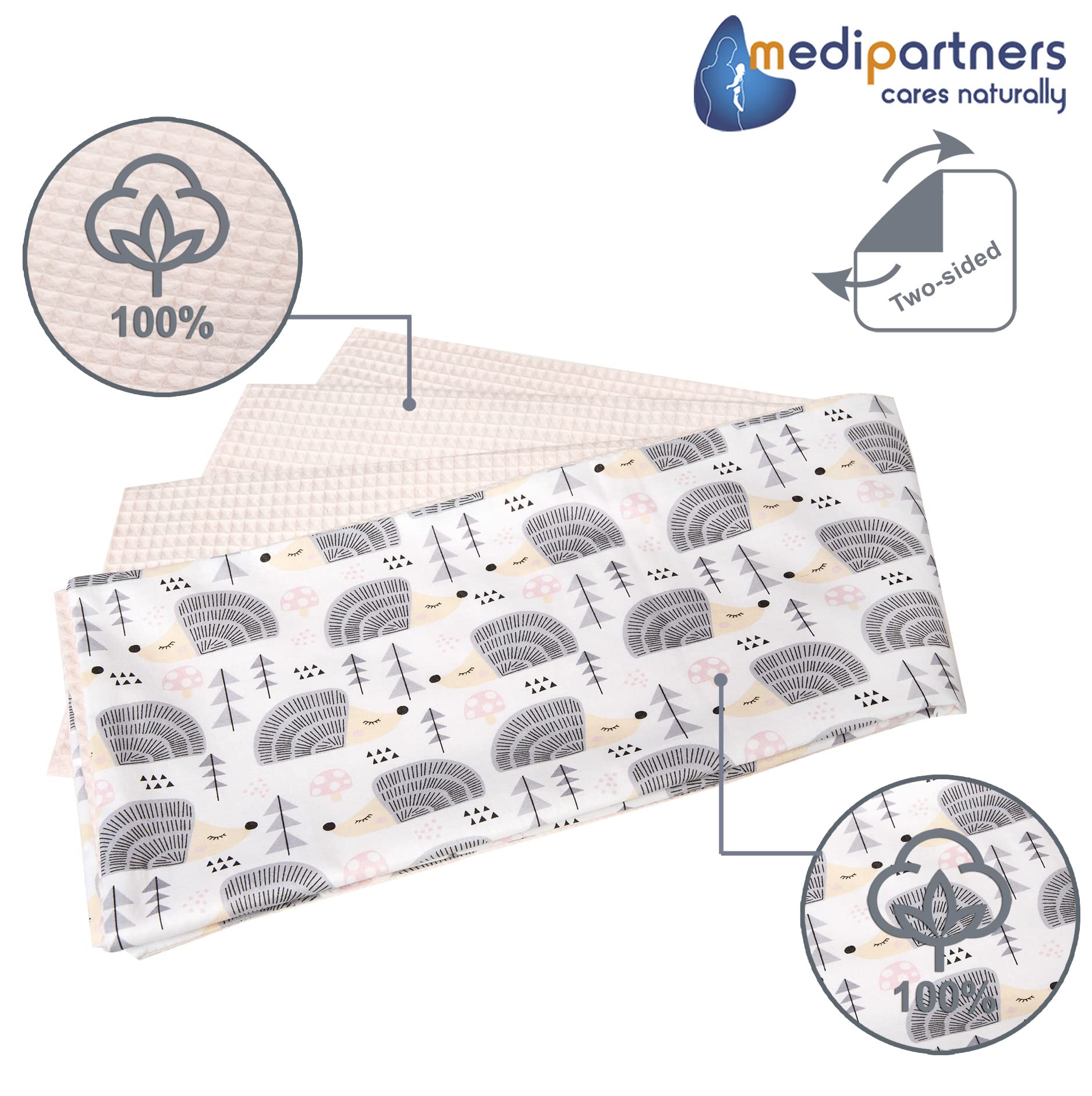 Medi Partners Baby Blanket Newborn Pram Soft 100% Cotton 75x100 Cot Toddler Comfort universal Cuddly Fluffy Crawling Plush bilateral Blankets (Hedgehogs With Light Pink Waffle) - Image 3