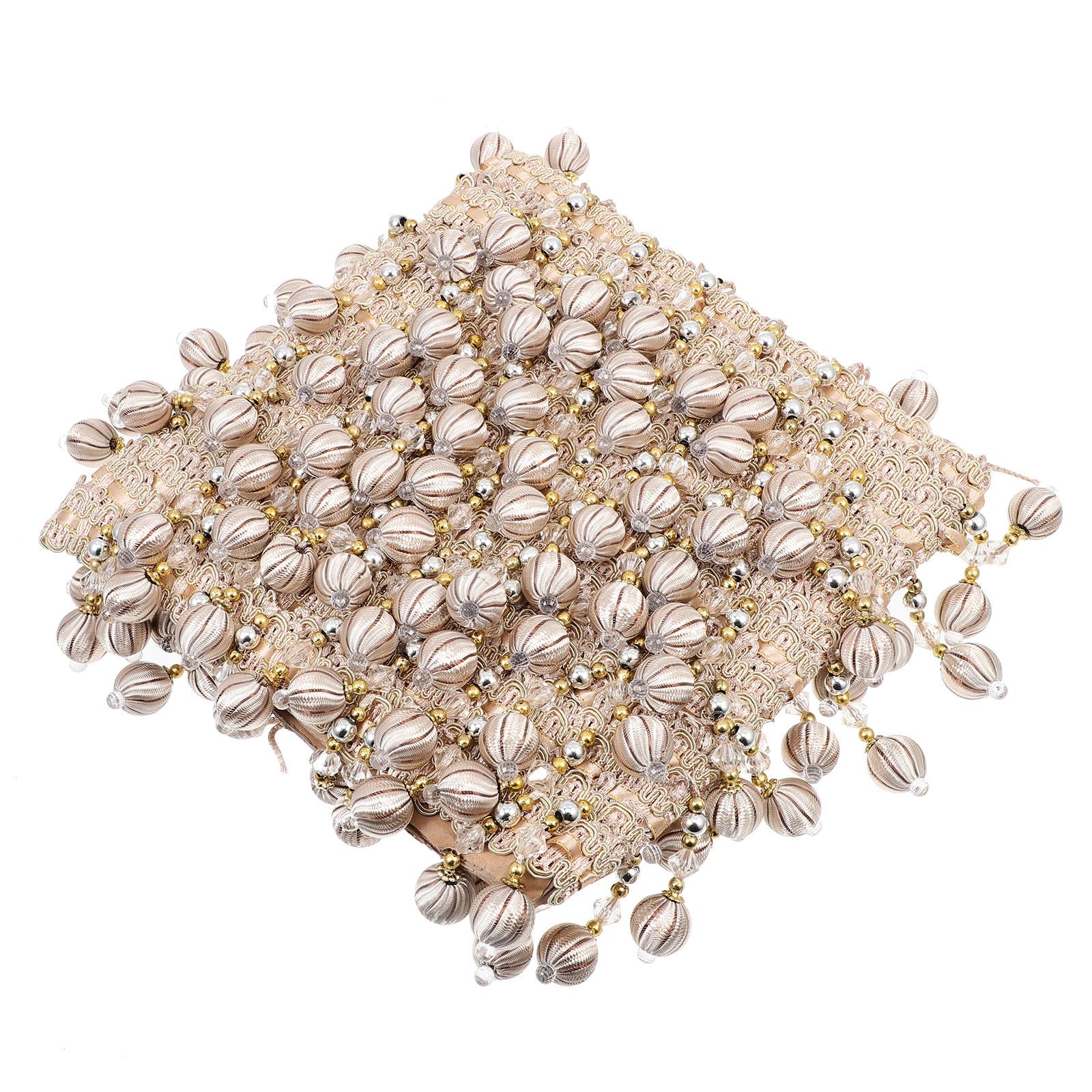 Accessoire pour Rideaux de Canapé en Polyester Soie Beige Franges Perlées, Texture Agréable et Résistante la Décoloration, pour Mariages et Ateliers de Couture