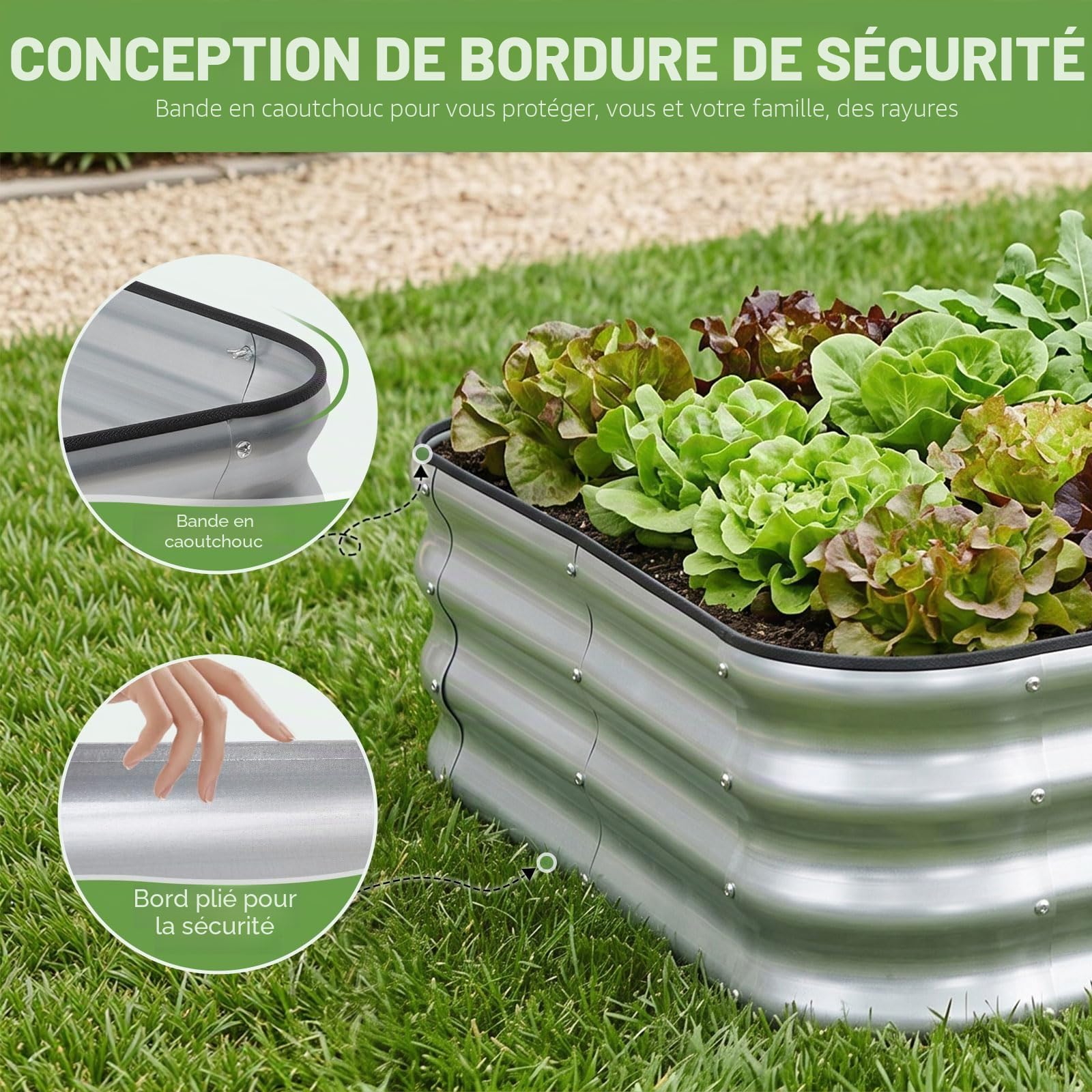 INNO STAGE Lot de 2 jardinières surélevées réglables en métal de 1,5 m pour cultiver des légumes, des herbes, des fleurs en acier - Argenté