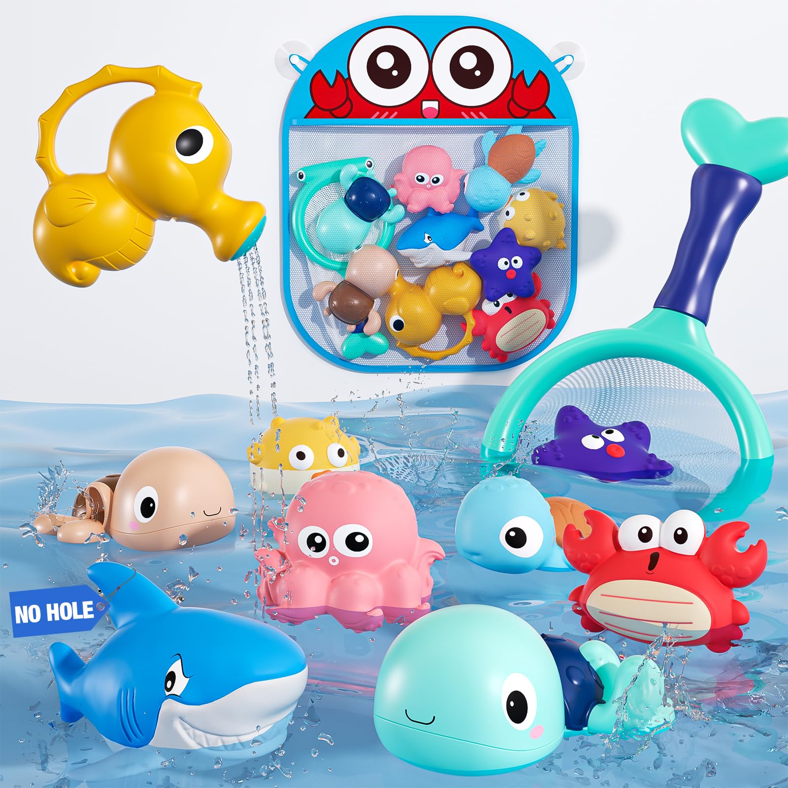 KADAYAYA Mould Free Bath Toys Set 11PCS,No Hole Baby Bath Toys with Storage Bag, Toddler Bathtub Water Toys for Kids 6+ Months, Swimming Pool and Paddling Pool Shower Gifts for Boys & Girls