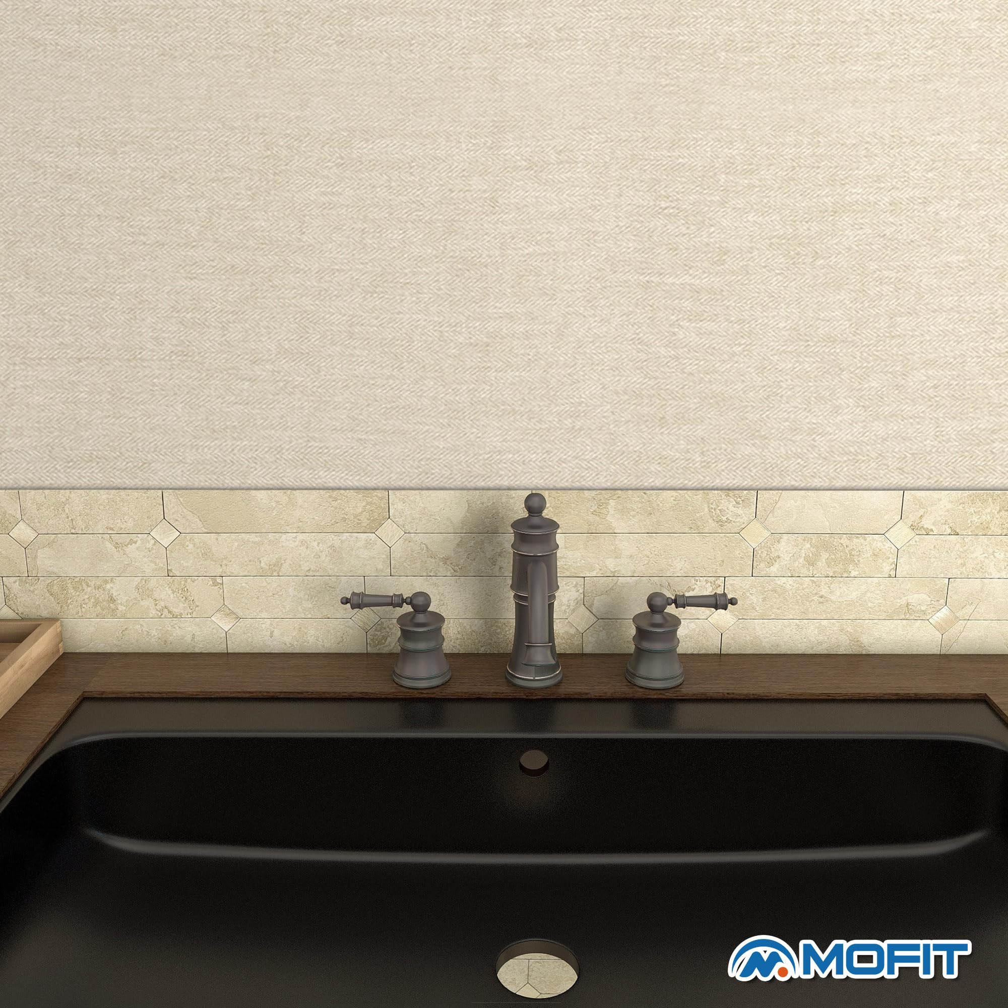 Piastrelle adesive per cucina e bagno, effetto mosaico lineare, opache, impermeabili (10 fogli, beige oro)