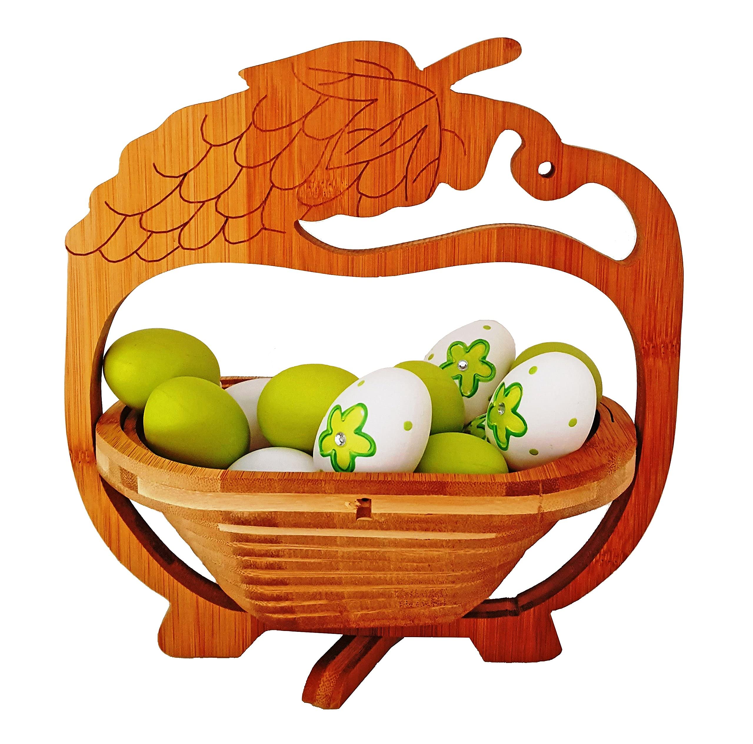 Cesto di Frutta Design: Elefante Mucca Lady,Magnifico Cestino Pieghevole Bambù 30 x 30 cm Legno Ciotola Coppa Decorativa in Verdura,Ideale Anche come Sottobicchieri per Pentole,Pentole Ecc. la Tecnica