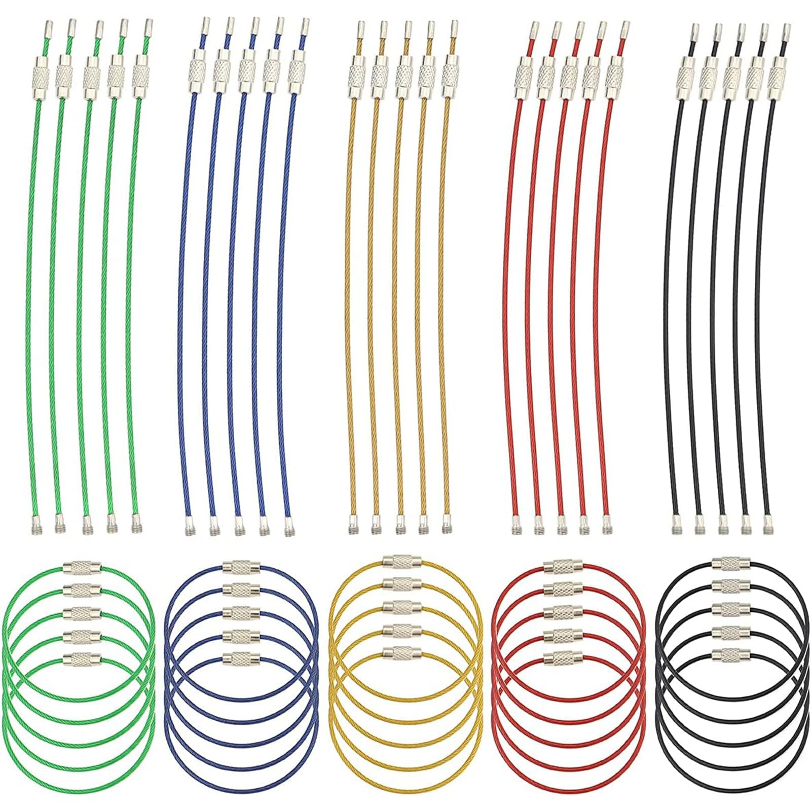50Pcs Wire Keyring, Wire Keychain Hoop, 6 inch Assorted Colored Cable Keyring for Outdoor Hiking Camping, Hanging Luggage Tags Keys, ID Tag Keepers